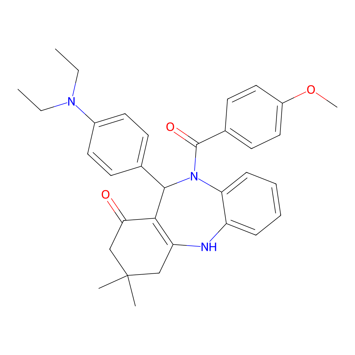 11-[4-(diethylamino)phenyl]-10-(4-methoxybenzoyl)-3,3-dimethyl-2,3,4,5,10,11-hexahydro-1H-dibenzo[b,e][1,4]diazepin-1-one molecular structure, CAS 523991-05-1