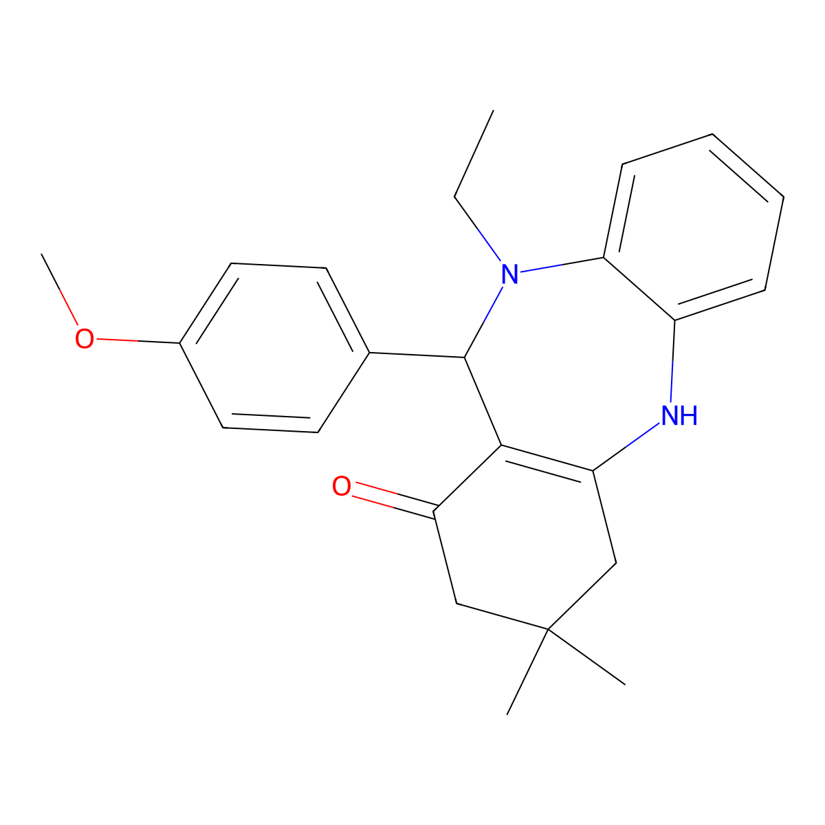 10-ethyl-11-(4-methoxyphenyl)-3,3-dimethyl-2,3,4,5,10,11-hexahydro-1H-dibenzo[b,e][1,4]diazepin-1-one molecular structure, CAS 523991-11-9