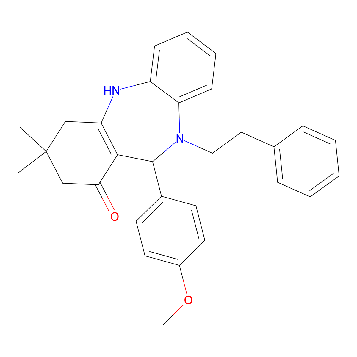 11-(4-methoxyphenyl)-3,3-dimethyl-10-(2-phenylethyl)-2,3,4,5,10,11-hexahydro-1H-dibenzo[b,e][1,4]diazepin-1-one molecular structure, CAS 523991-12-0