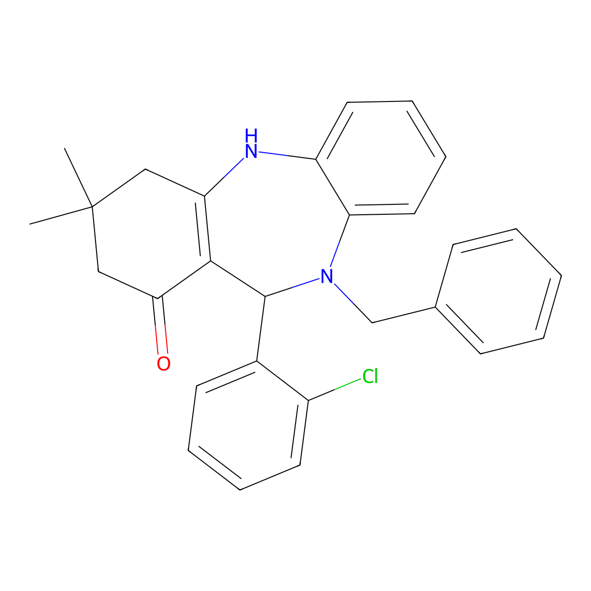 10-benzyl-11-(2-chlorophenyl)-3,3-dimethyl-2,3,4,5,10,11-hexahydro-1H-dibenzo[b,e][1,4]diazepin-1-one molecular structure, CAS 523991-13-1