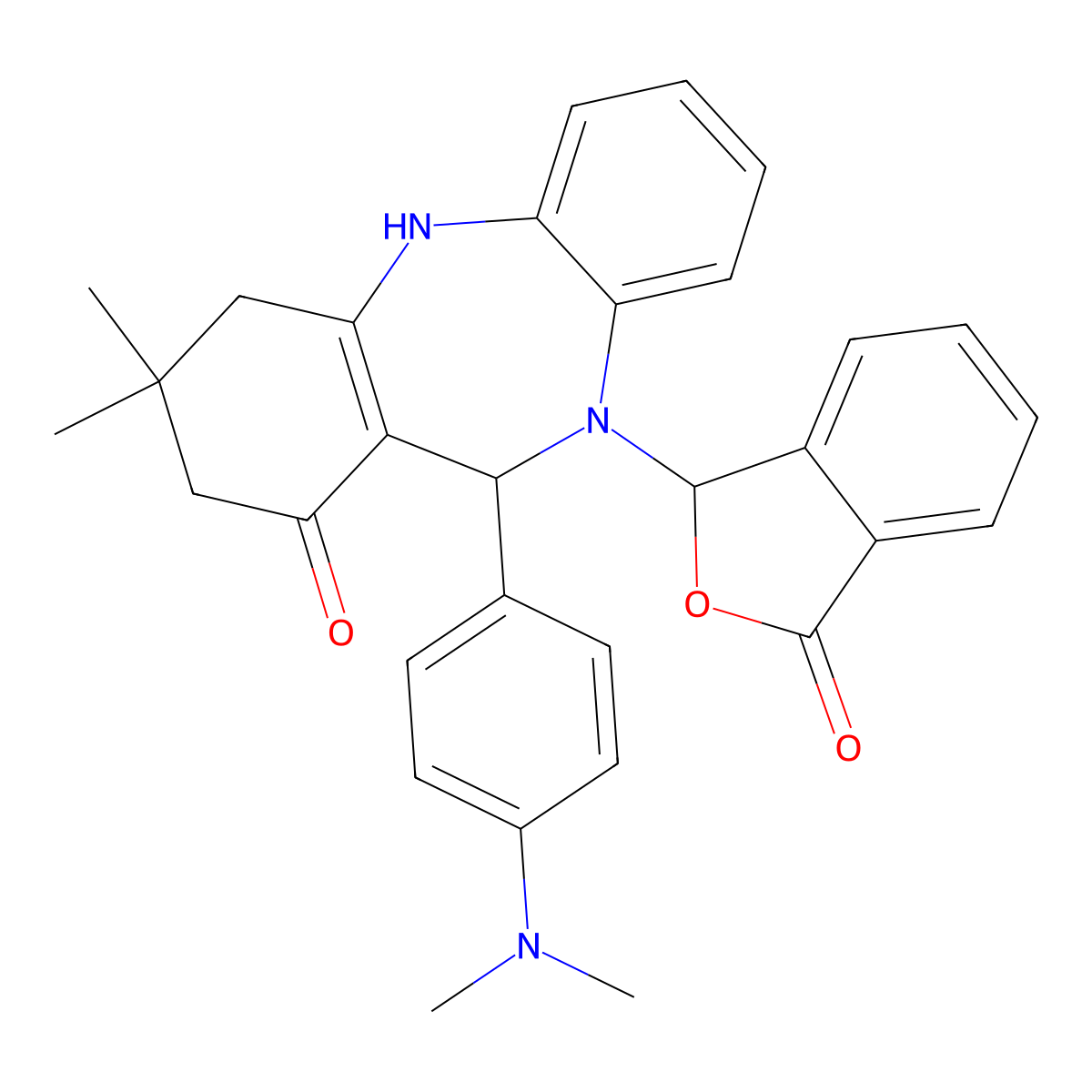 11-[4-(dimethylamino)phenyl]-3,3-dimethyl-10-(3-oxo-1,3-dihydro-2-benzofuran-1-yl)-2,3,4,5,10,11-hexahydro-1H-dibenzo[b,e][1,4]diazepin-1-one molecular structure, CAS 523991-17-5
