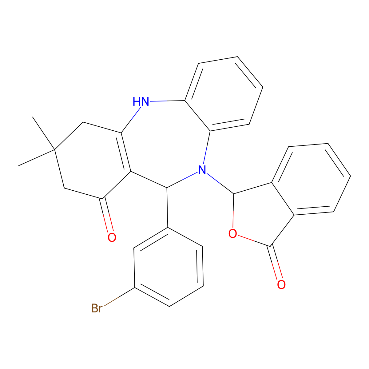 11-(3-bromophenyl)-3,3-dimethyl-10-(3-oxo-1,3-dihydro-2-benzofuran-1-yl)-2,3,4,5,10,11-hexahydro-1H-dibenzo[b,e][1,4]diazepin-1-one molecular structure, CAS 523991-18-6