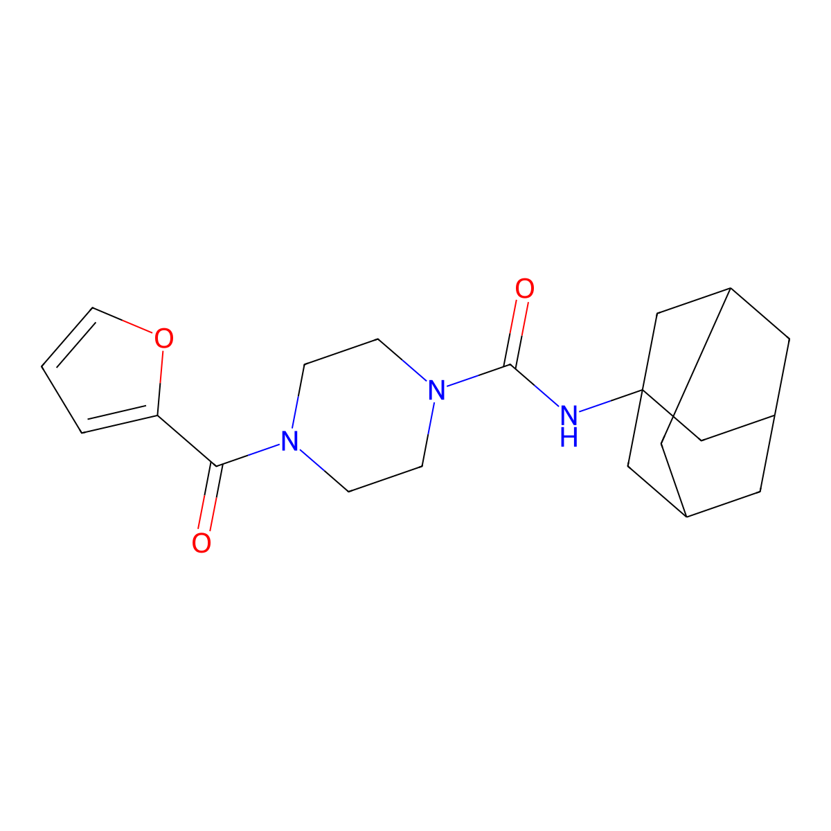 N-(1-adamantyl)-4-(furan-2-carbonyl)piperazine-1-carboxamide molecular structure, CAS 523991-24-4