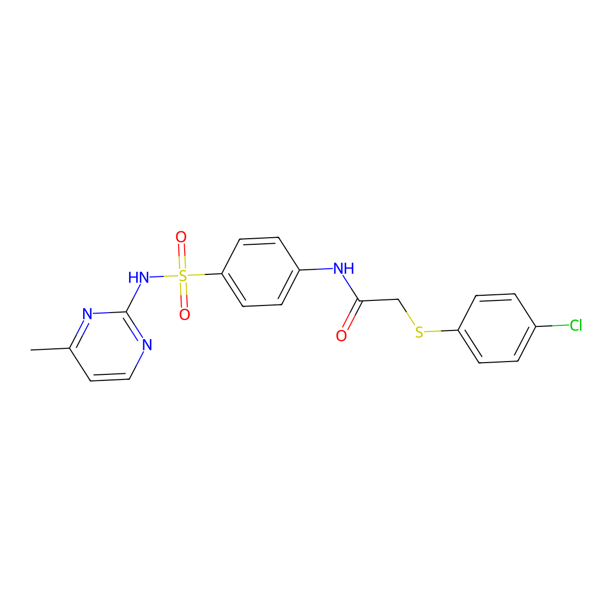 2-[(4-chlorophenyl)sulfanyl]-N-{4-[(4-methylpyrimidin-2-yl)sulfamoyl]phenyl}acetamide molecular structure, CAS 523991-62-0