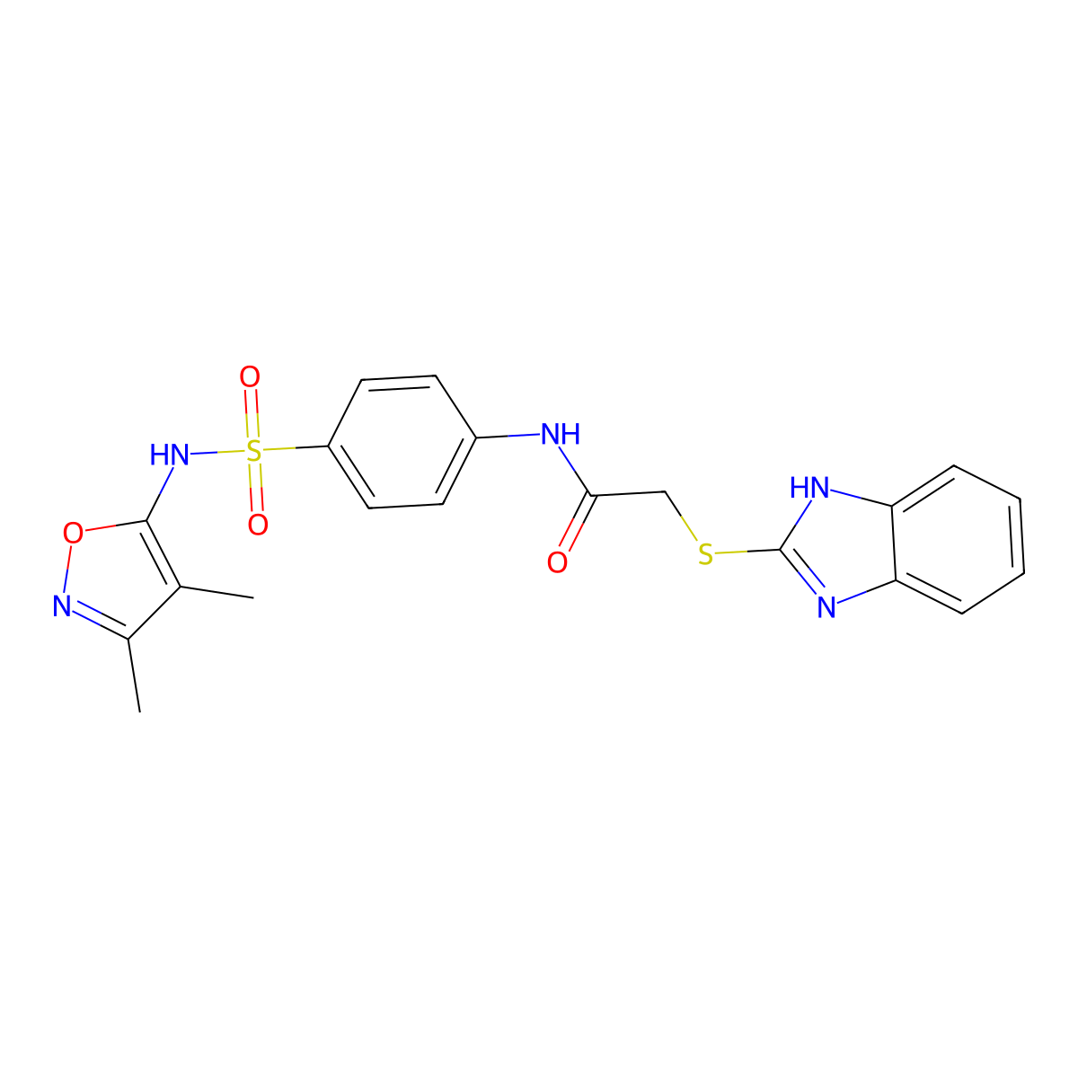 2-(1H-benzimidazol-2-ylthio)-N-(4-{[(3,4-dimethyl-5-isoxazolyl)amino]sulfonyl}phenyl)acetamide molecular structure, CAS 523991-66-4