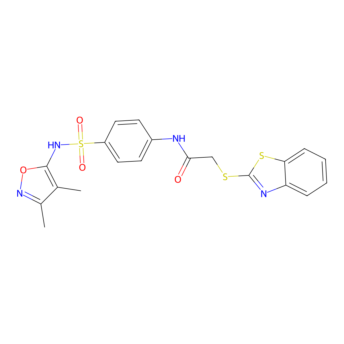 2-(1,3-benzothiazol-2-ylthio)-N-(4-{[(3,4-dimethyl-5-isoxazolyl)amino]sulfonyl}phenyl)acetamide molecular structure, CAS 523991-67-5