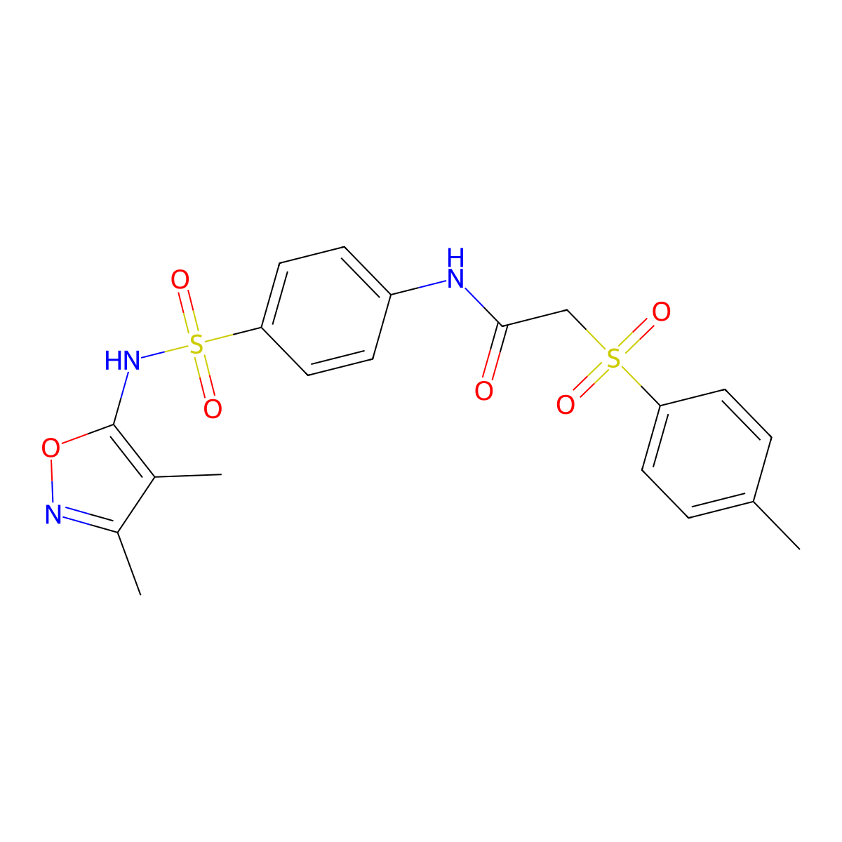 N-(4-{[(3,4-dimethyl-5-isoxazolyl)amino]sulfonyl}phenyl)-2-[(4-methylphenyl)sulfonyl]acetamide molecular structure, CAS 523991-68-6