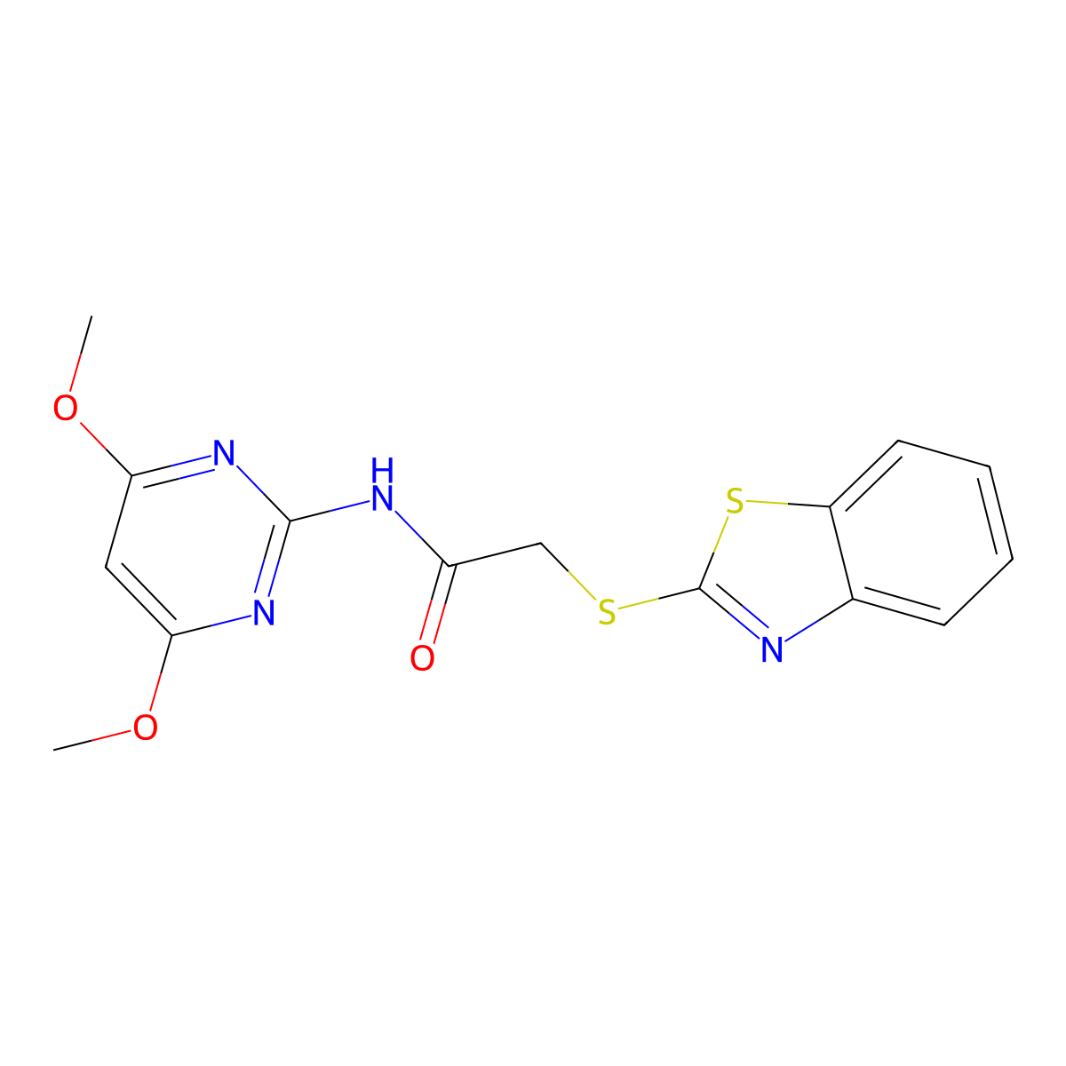 2-(1,3-benzothiazol-2-ylsulfanyl)-N-(4,6-dimethoxypyrimidin-2-yl)acetamide molecular structure, CAS 523991-73-3