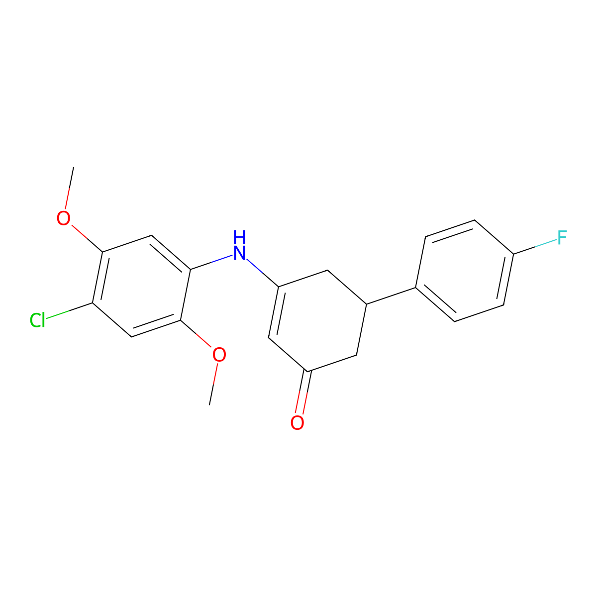 3-[(4-Chloro-2,5-dimethoxyphenyl)amino]-5-(4-fluorophenyl)cyclohex-2-en-1-one molecular structure, CAS 523991-86-8