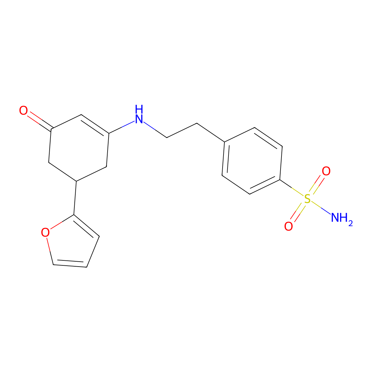 4-[2-[[5-(Furan-2-yl)-3-oxocyclohexen-1-yl]amino]ethyl]benzenesulfonamide molecular structure, CAS 523991-87-9