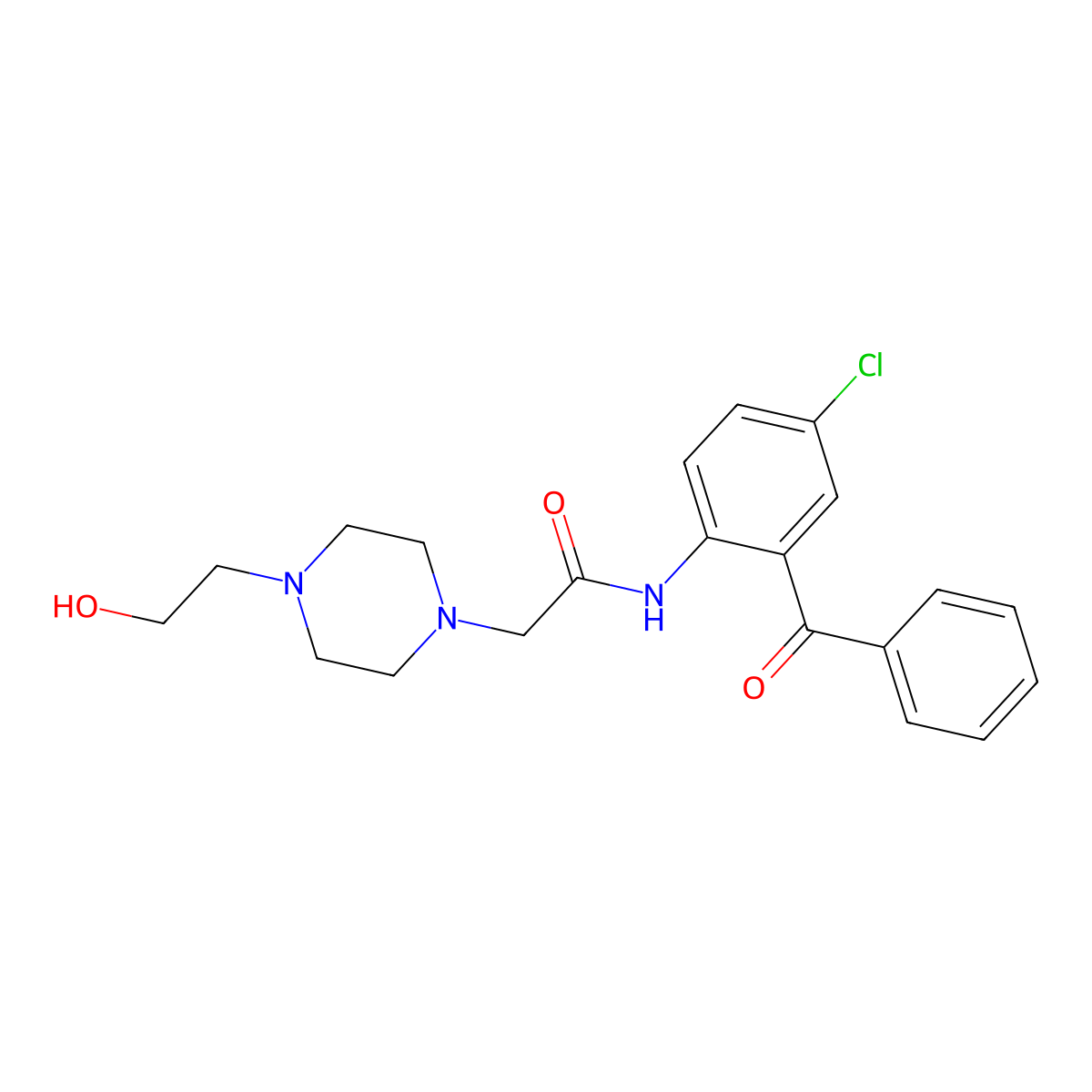 N-(2-benzoyl-4-chlorophenyl)-2-[4-(2-hydroxyethyl)piperazin-1-yl]acetamide molecular structure, CAS 523991-93-7