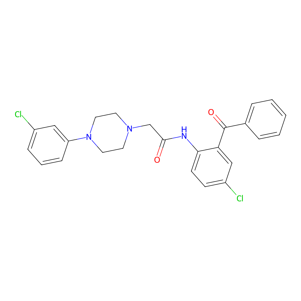 N-(2-benzoyl-4-chlorophenyl)-2-[4-(3-chlorophenyl)piperazin-1-yl]acetamide molecular structure, CAS 523991-96-0