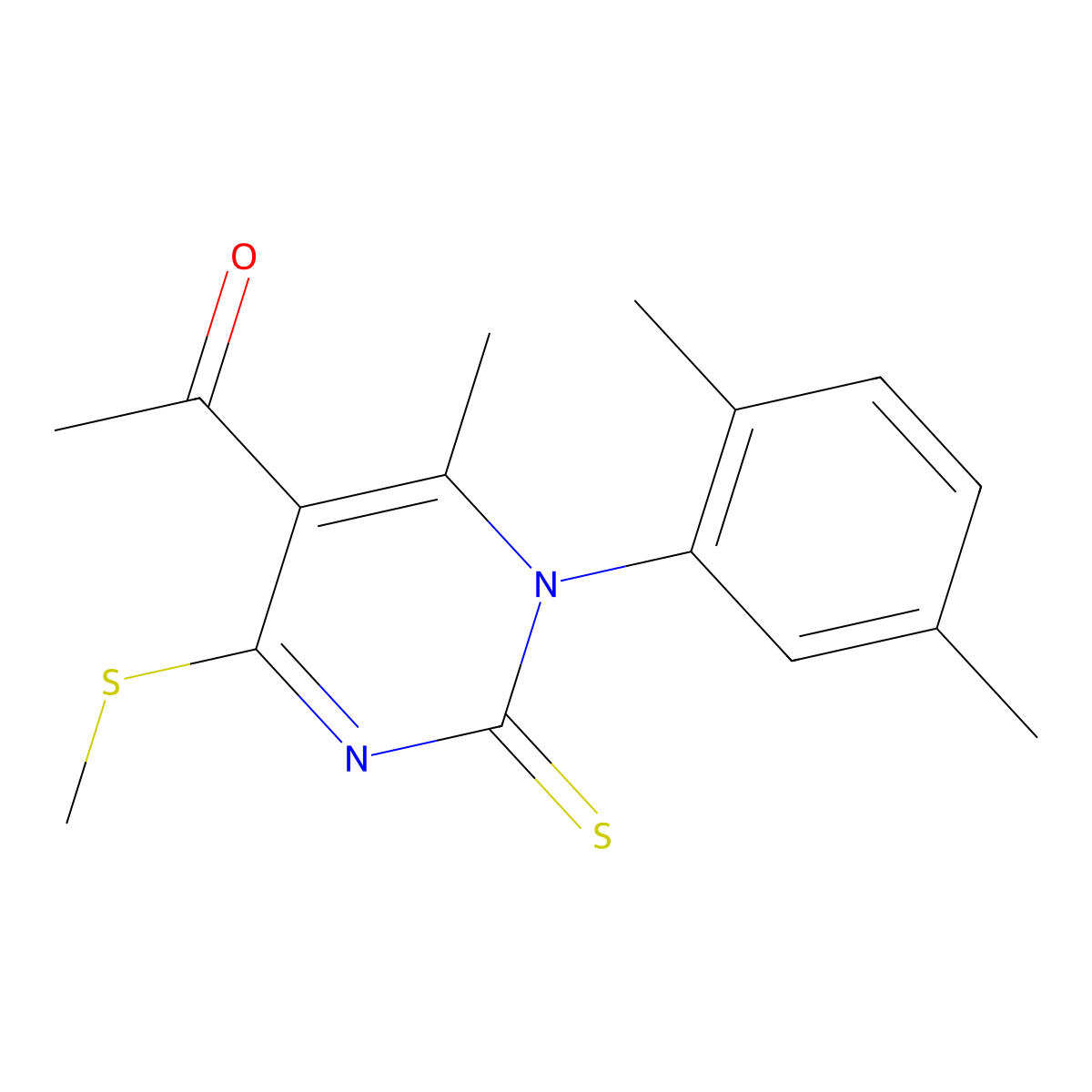 1-[1-(2,5-Dimethylphenyl)-6-methyl-4-methylsulfanyl-2-sulfanylidenepyrimidin-5-yl]ethanone molecular structure, CAS 523992-19-0