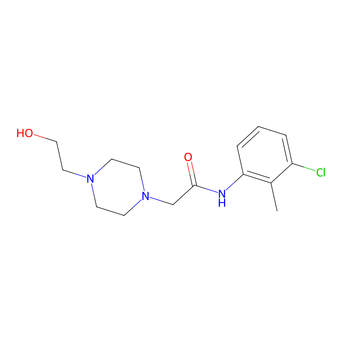 N-(3-chloro-2-methylphenyl)-2-[4-(2-hydroxyethyl)piperazin-1-yl]acetamide molecular structure, CAS 523992-23-6