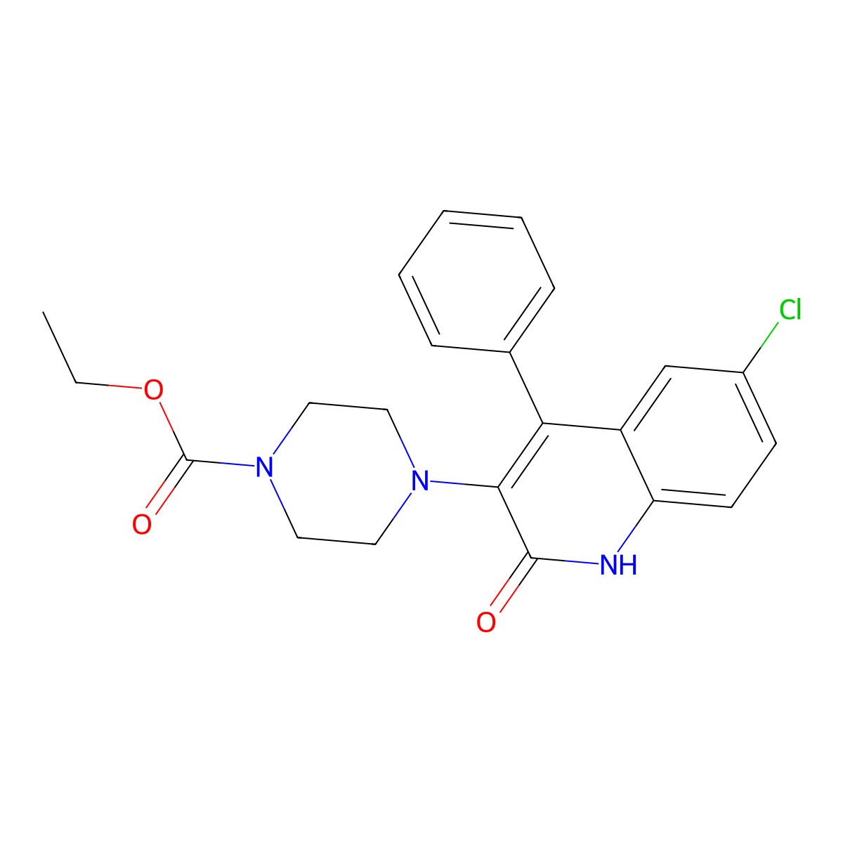 Ethyl 4-(6-chloro-2-oxo-4-phenyl-1,2-dihydroquinolin-3-yl)piperazine-1-carboxylate molecular structure, CAS 523992-29-2