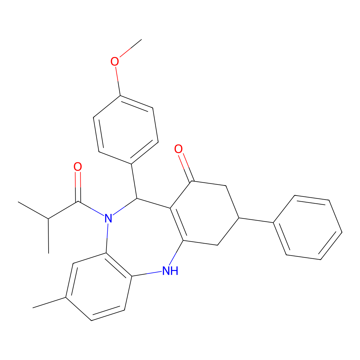 11-(4-methoxyphenyl)-8-methyl-10-(2-methylpropanoyl)-3-phenyl-2,3,4,5,10,11-hexahydro-1H-dibenzo[b,e][1,4]diazepin-1-one molecular structure, CAS 523992-36-1