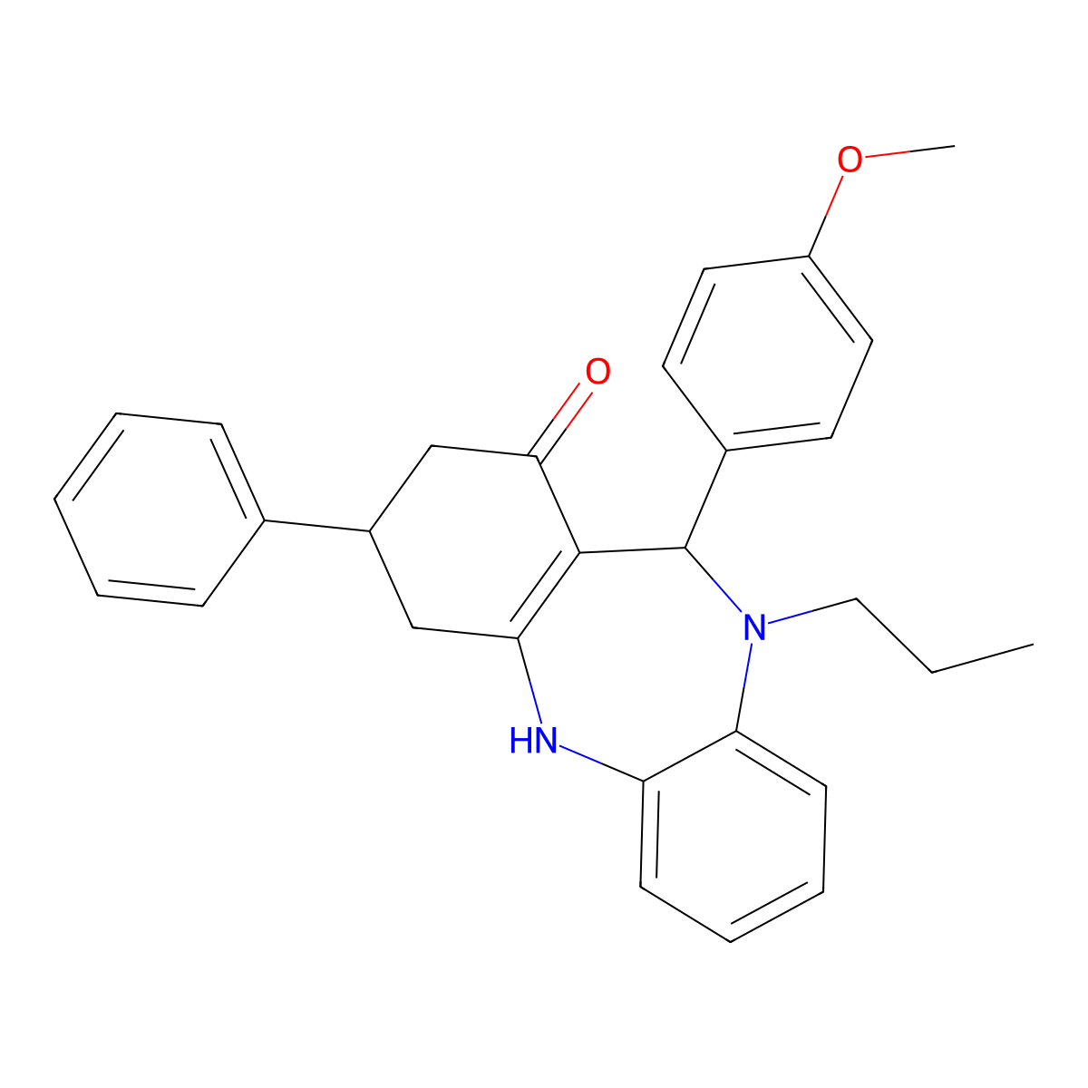 11-(4-methoxyphenyl)-3-phenyl-10-propyl-2,3,4,5,10,11-hexahydro-1H-dibenzo[b,e][1,4]diazepin-1-one molecular structure, CAS 523992-41-8