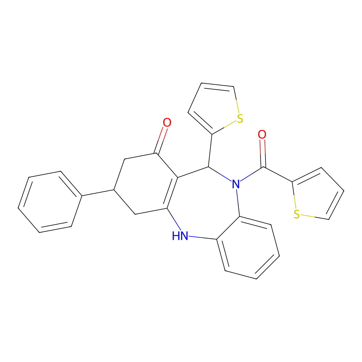 3-phenyl-11-(2-thienyl)-10-(2-thienylcarbonyl)-2,3,4,5,10,11-hexahydro-1H-dibenzo[b,e][1,4]diazepin-1-one molecular structure, CAS 523992-42-9