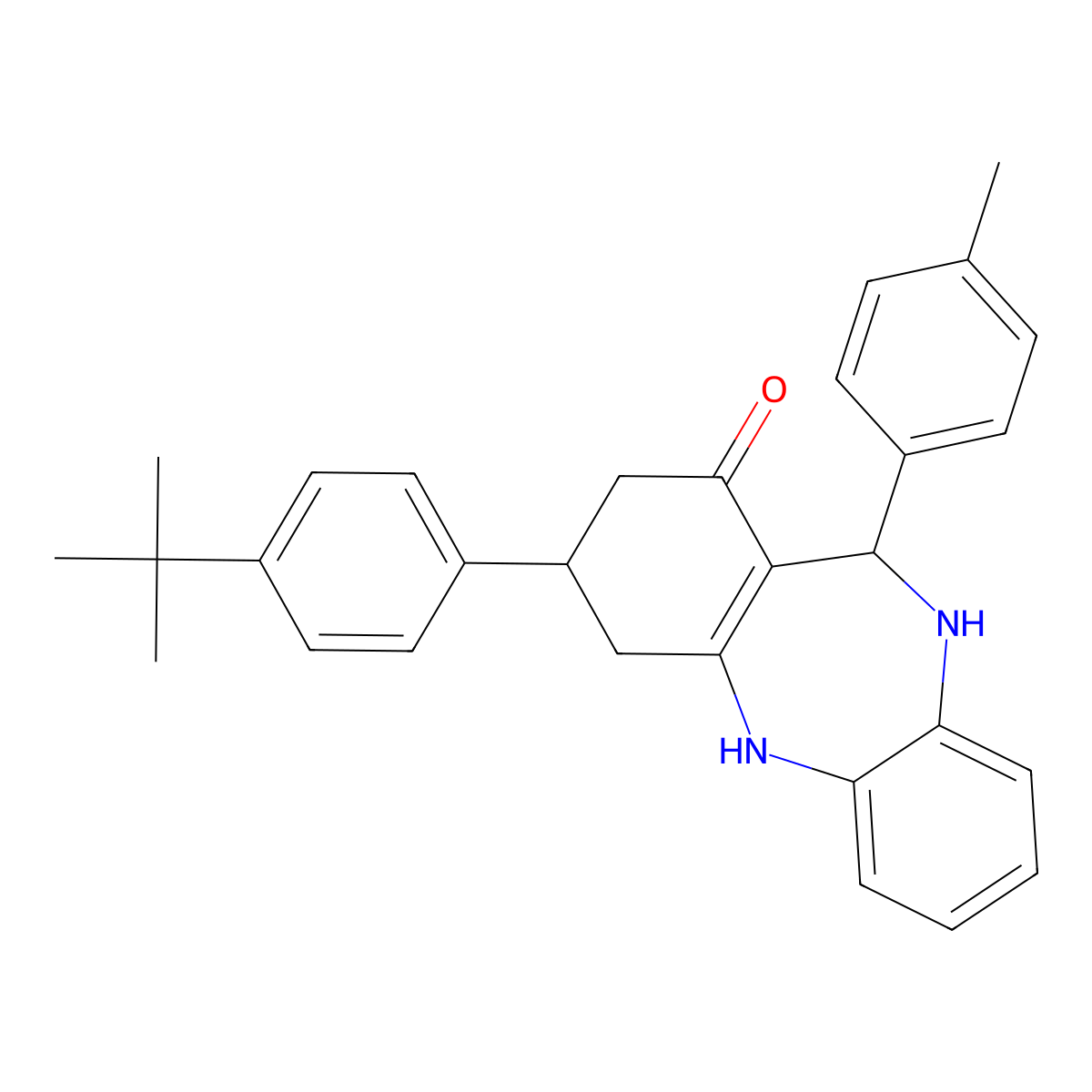 3-(4-tert-butylphenyl)-11-(4-methylphenyl)-3,4,10,11-tetrahydro-2H-dibenzo[b,e][1,4]diazepin-1-ol molecular structure, CAS 523992-51-0