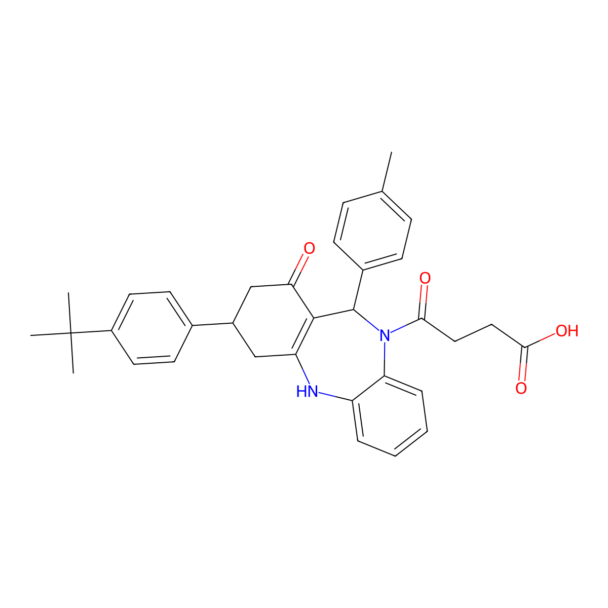 4-[3-(4-tert-butylphenyl)-11-(4-methylphenyl)-1-oxo-1,2,3,4,5,11-hexahydro-10H-dibenzo[b,e][1,4]diazepin-10-yl]-4-oxobutanoic acid molecular structure, CAS 523992-54-3