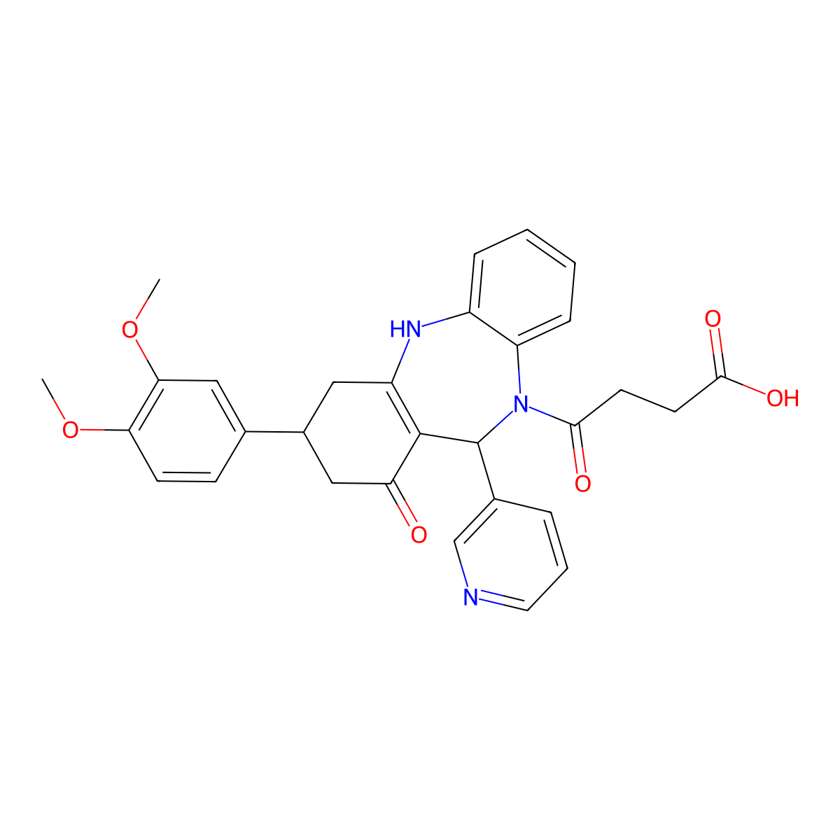 4-(3-(3,4-dimethoxyphenyl)-1-oxo-11-(pyridin-3-yl)-3,4-dihydro-1H-dibenzo[b,e][1,4]diazepin-10(2H,5H,11H)-yl)-4-oxobutanoic acid molecular structure, CAS 523992-75-8