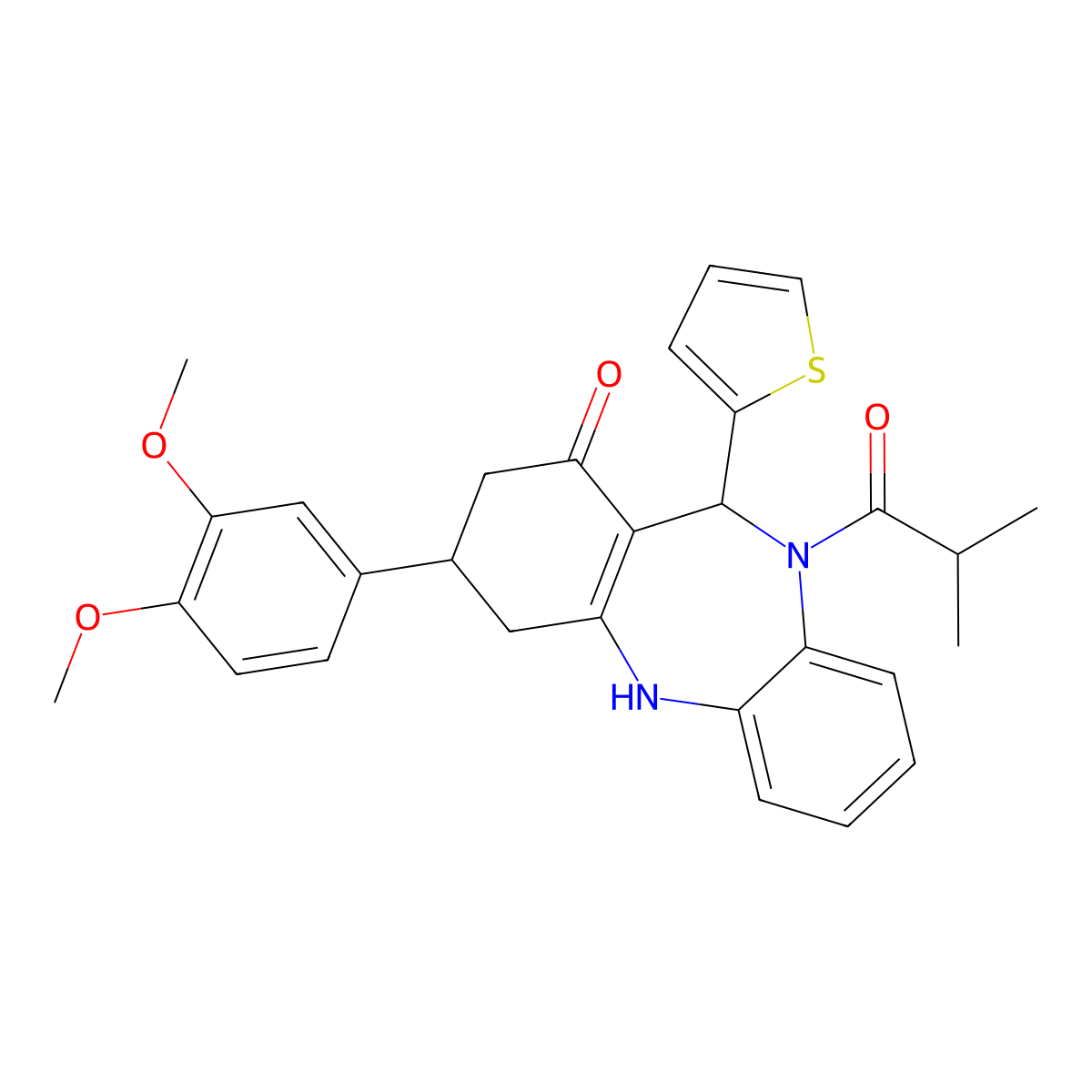 3-(3,4-dimethoxyphenyl)-10-isobutyryl-11-(2-thienyl)-2,3,4,5,10,11-hexahydro-1H-dibenzo[b,e][1,4]diazepin-1-one molecular structure, CAS 523992-76-9