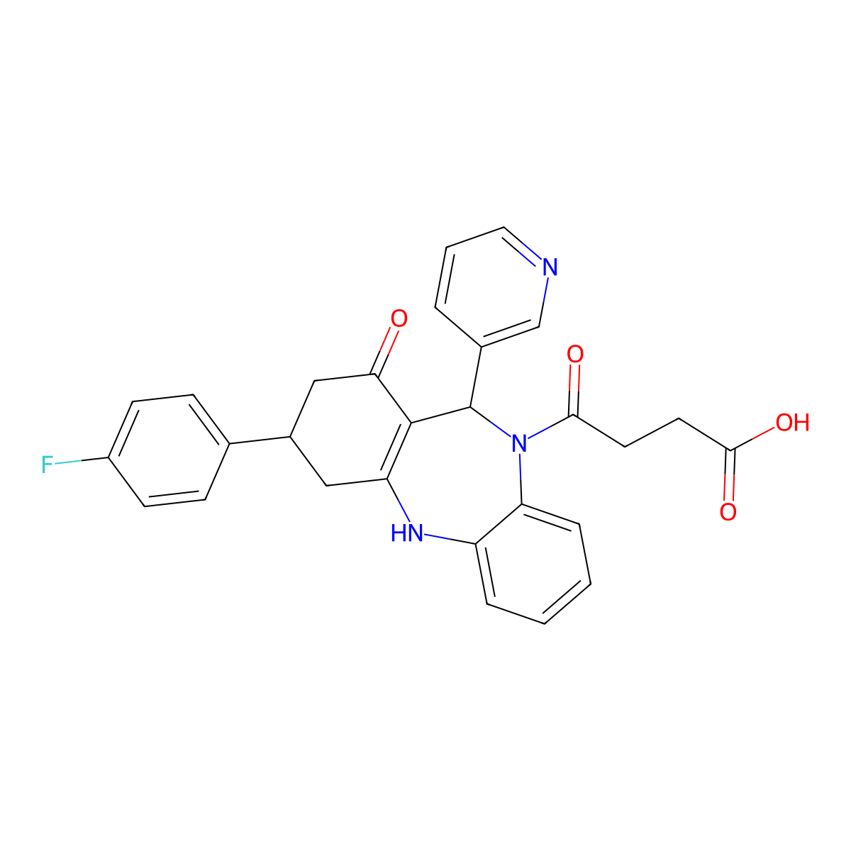 4-[3-(4-fluorophenyl)-1-oxo-11-(pyridin-3-yl)-1,2,3,4,5,11-hexahydro-10H-dibenzo[b,e][1,4]diazepin-10-yl]-4-oxobutanoic acid molecular structure, CAS 523992-88-3
