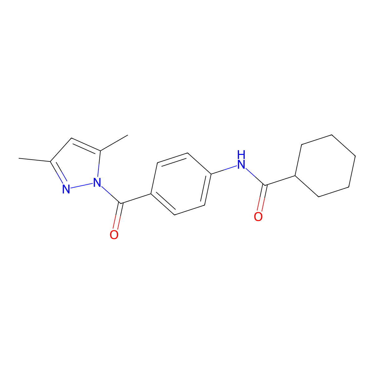 N-{4-[(3,5-dimethyl-1H-pyrazol-1-yl)carbonyl]phenyl}cyclohexanecarboxamide molecular structure, CAS 523999-96-4
