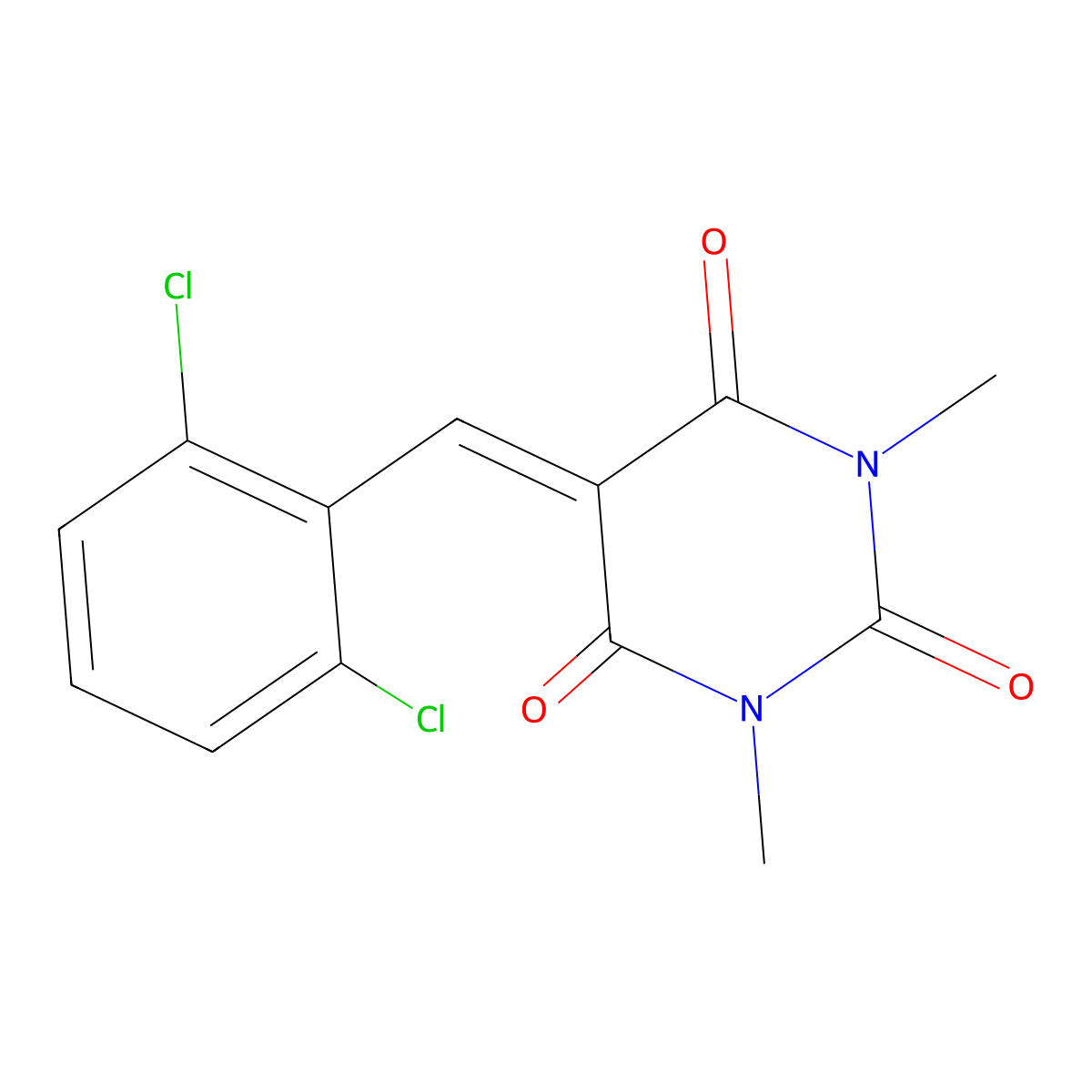 5-[(2,6-Dichlorophenyl)methylidene]-1,3-dimethyl-1,3-diazinane-2,4,6-trione molecular structure, CAS 5240-88-0