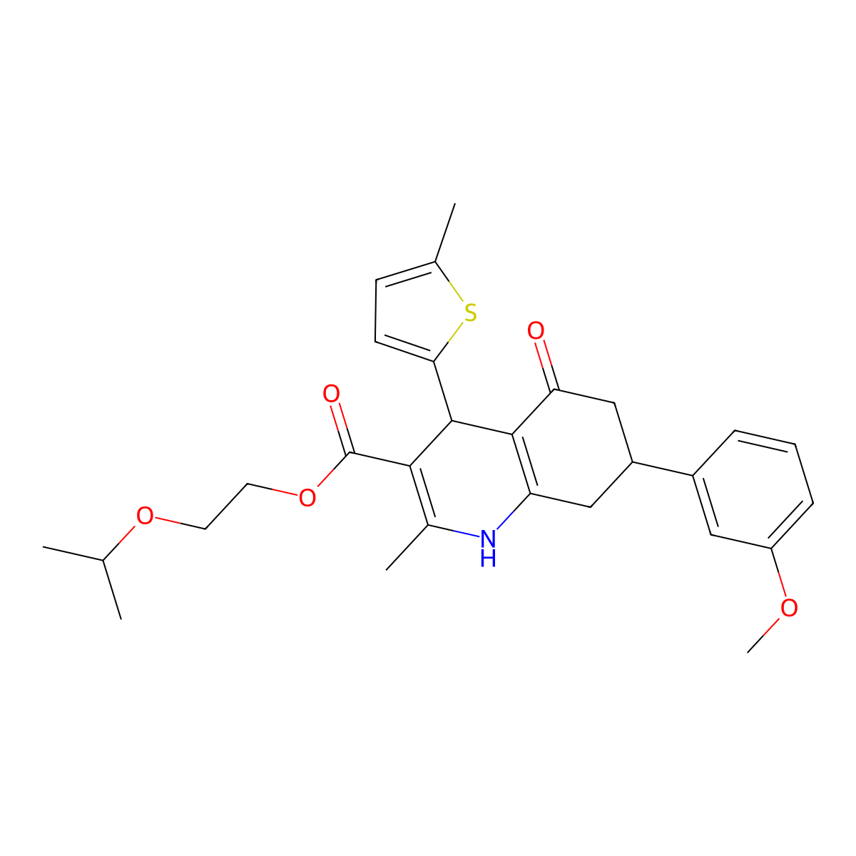 2-(Propan-2-yloxy)ethyl 7-(3-methoxyphenyl)-2-methyl-4-(5-methylthiophen-2-yl)-5-oxo-1,4,5,6,7,8-hexahydroquinoline-3-carboxylate molecular structure, CAS 524000-10-0