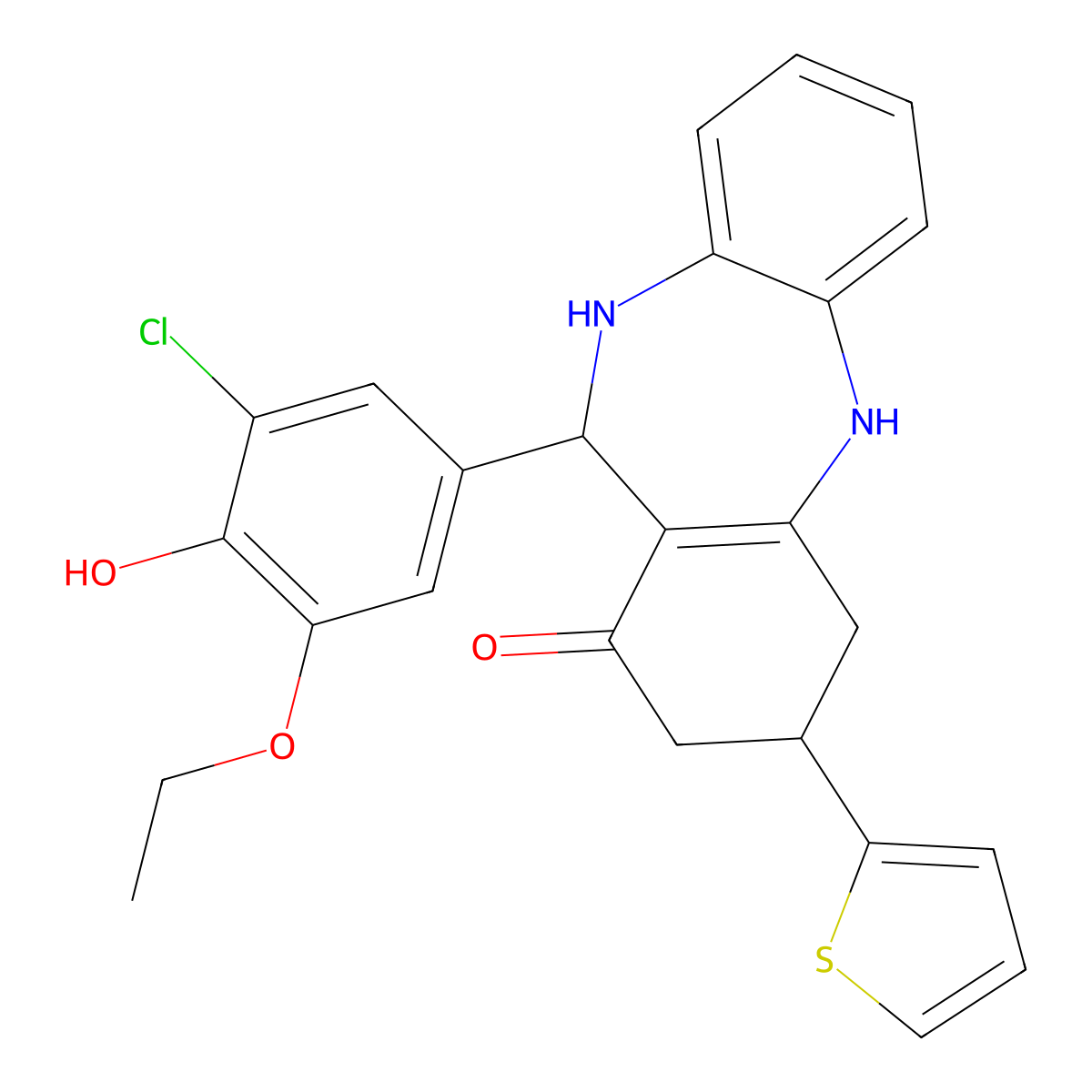 6-(3-Chloro-5-ethoxy-4-hydroxyphenyl)-9-thiophen-2-yl-5,6,8,9,10,11-hexahydrobenzo[b][1,4]benzodiazepin-7-one molecular structure, CAS 524000-21-3