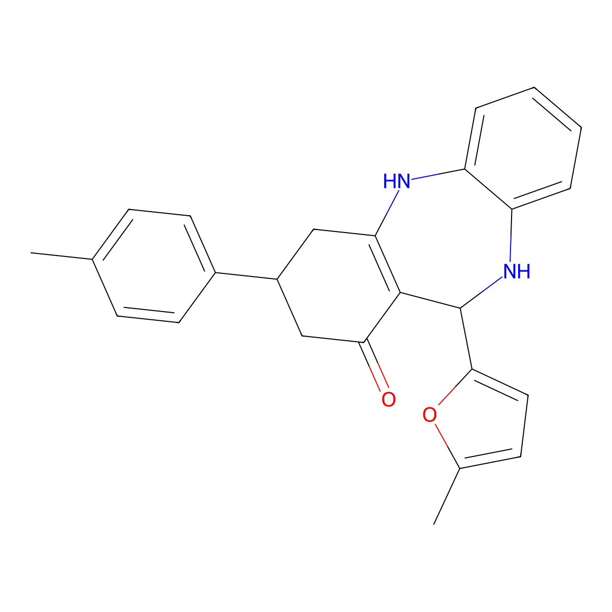 6-(5-Methylfuran-2-yl)-9-(4-methylphenyl)-5,6,8,9,10,11-hexahydrobenzo[b][1,4]benzodiazepin-7-one molecular structure, CAS 524000-38-2