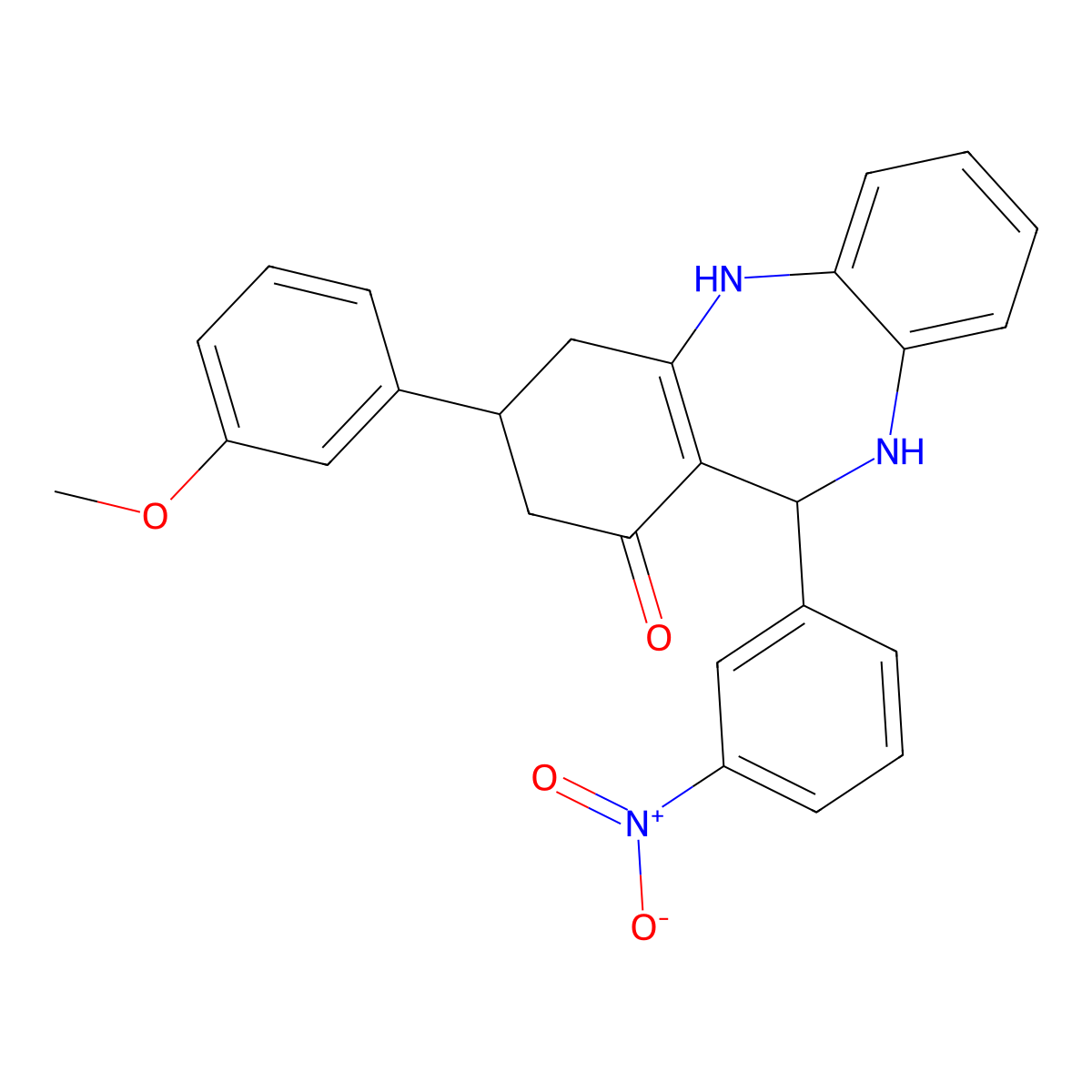 9-(3-Methoxyphenyl)-6-(3-nitrophenyl)-5,6,8,9,10,11-hexahydrobenzo[b][1,4]benzodiazepin-7-one molecular structure, CAS 524000-65-5