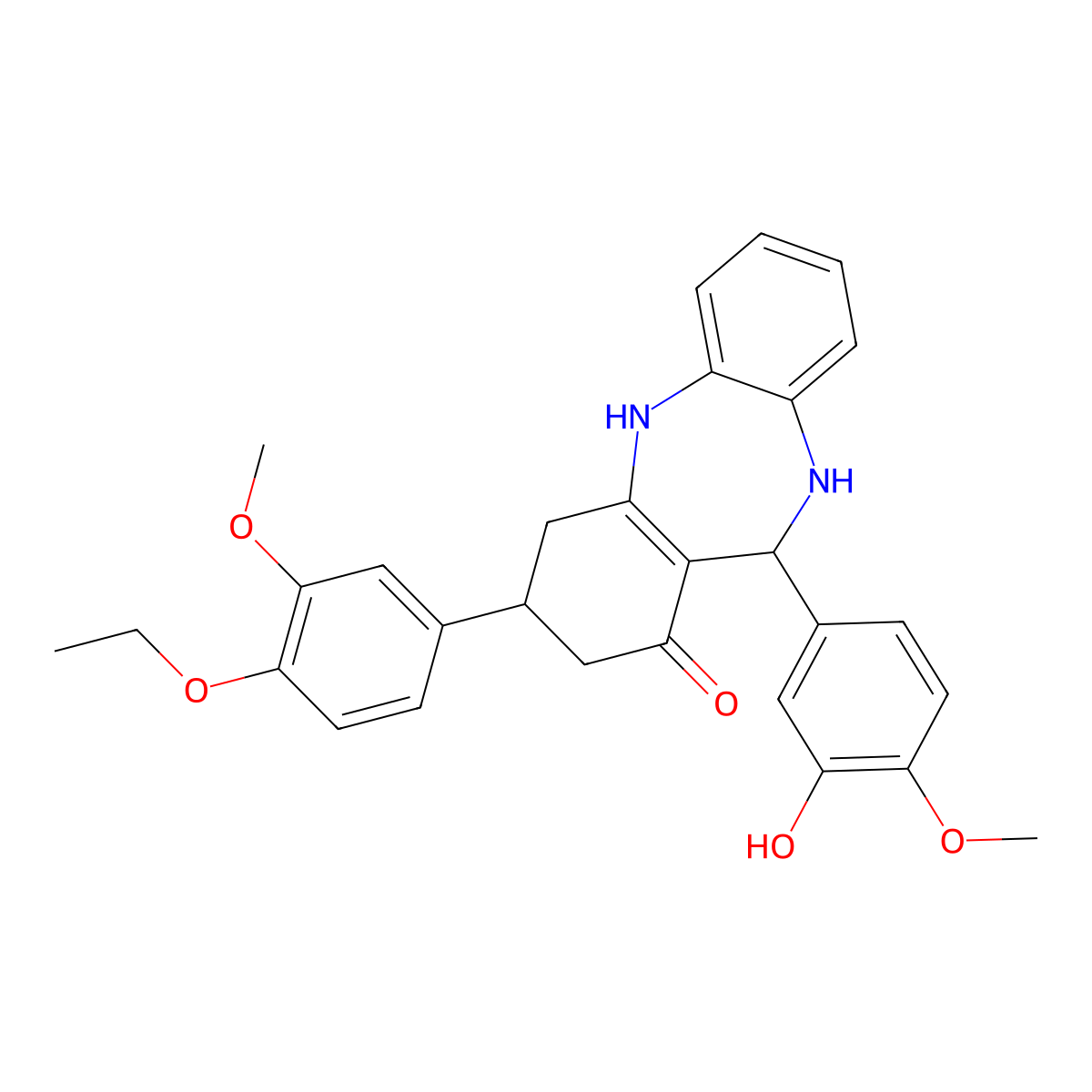 9-(4-Ethoxy-3-methoxyphenyl)-6-(3-hydroxy-4-methoxyphenyl)-5,6,8,9,10,11-hexahydrobenzo[b][1,4]benzodiazepin-7-one molecular structure, CAS 524000-71-3