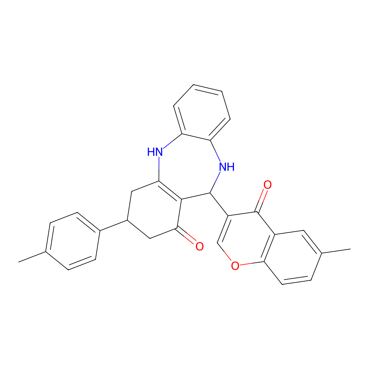 6-(6-Methyl-4-oxochromen-3-yl)-9-(4-methylphenyl)-5,6,8,9,10,11-hexahydrobenzo[b][1,4]benzodiazepin-7-one molecular structure, CAS 524001-00-1