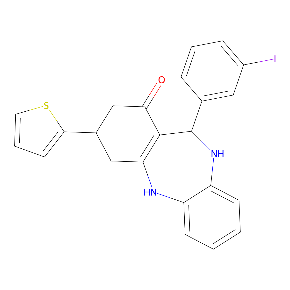 11-(3-iodophenyl)-3-(2-thienyl)-2,3,4,5,10,11-hexahydro-1H-dibenzo[b,e][1,4]diazepin-1-one molecular structure, CAS 524001-40-9
