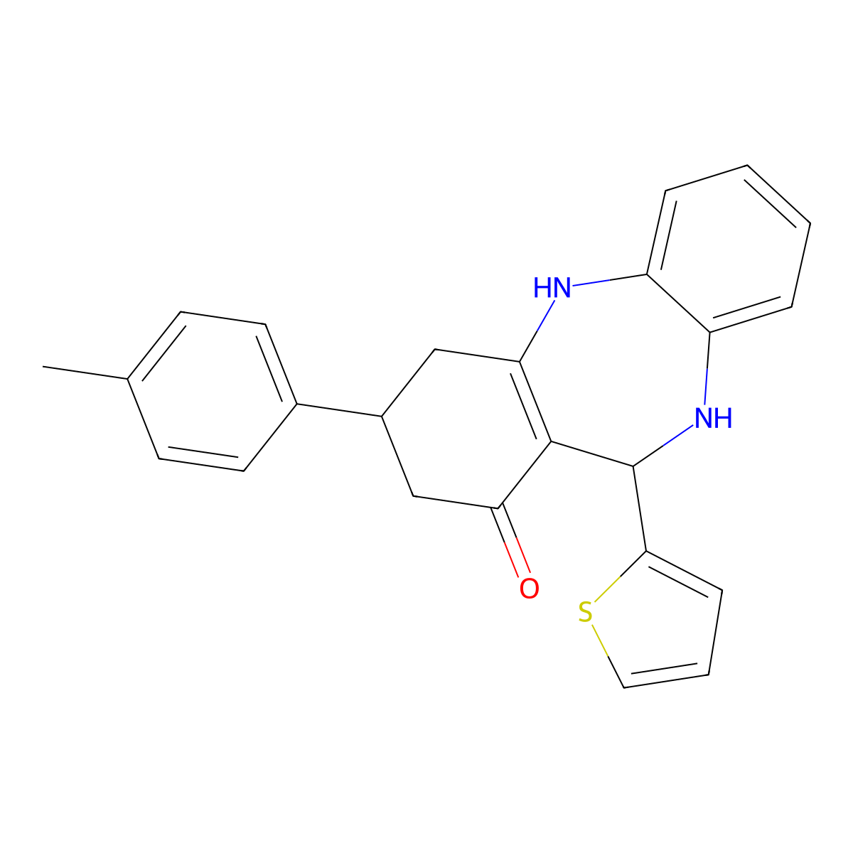 3-(4-methylphenyl)-11-(2-thienyl)-2,3,4,5,10,11-hexahydro-1H-dibenzo[b,e][1,4]diazepin-1-one molecular structure, CAS 524001-42-1
