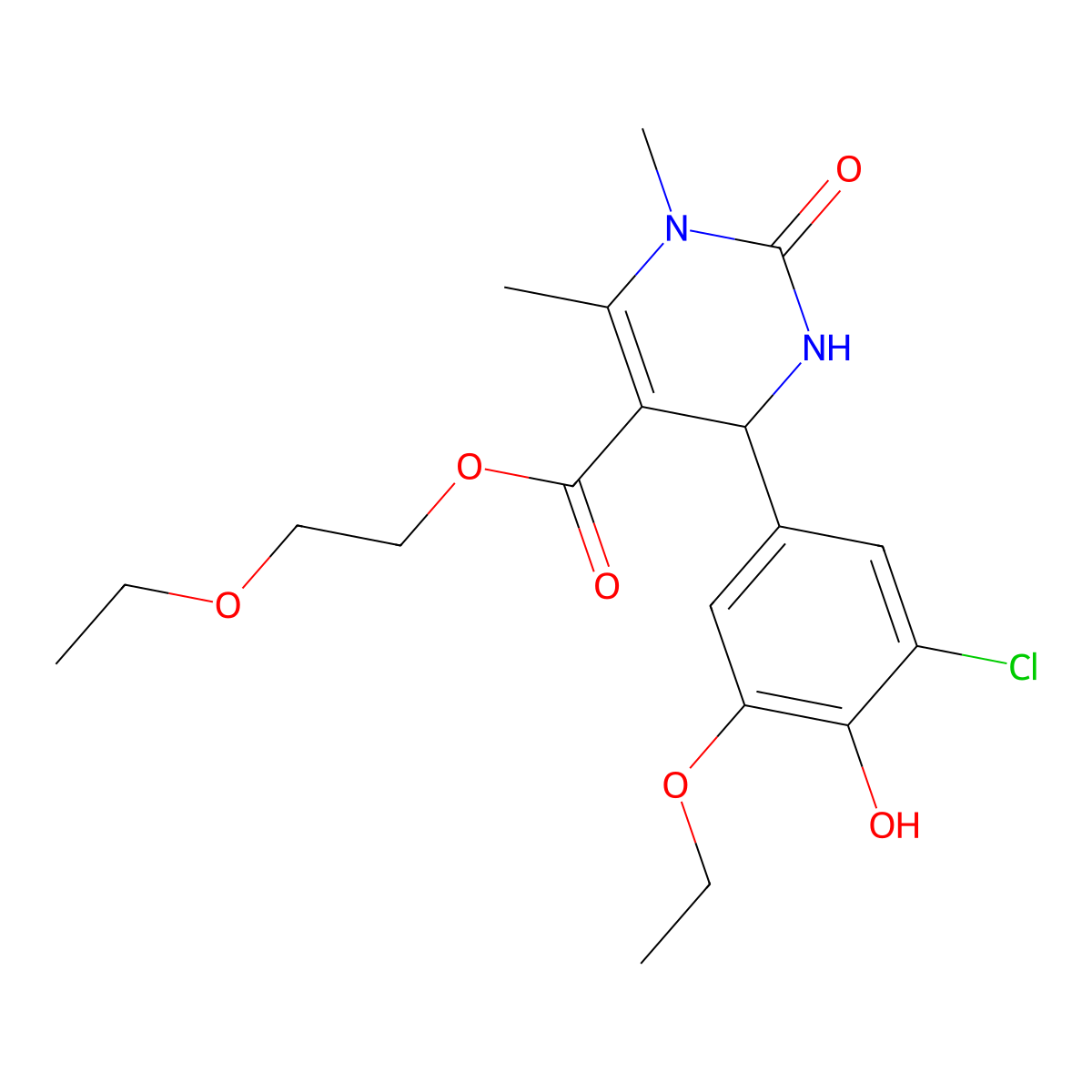 2-Ethoxyethyl 4-(3-chloro-5-ethoxy-4-hydroxyphenyl)-1,6-dimethyl-2-oxo-1,2,3,4-tetrahydro-5-pyrimidinecarboxylate molecular structure, CAS 524001-51-2