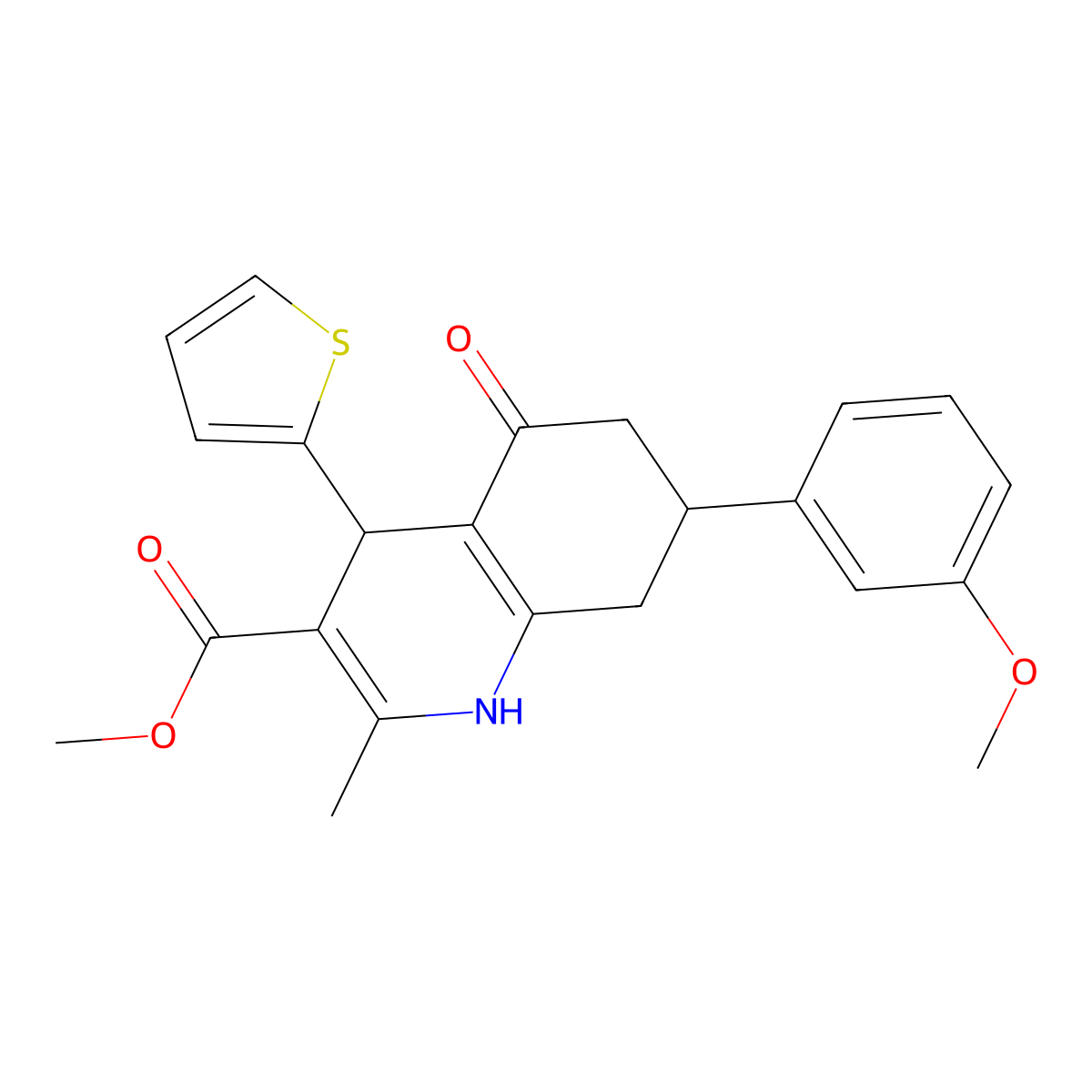 Methyl 7-(3-methoxyphenyl)-2-methyl-5-oxo-4-(2-thienyl)-1,4,5,6,7,8-hexahydro-3-quinolinecarboxylate molecular structure, CAS 524001-52-3