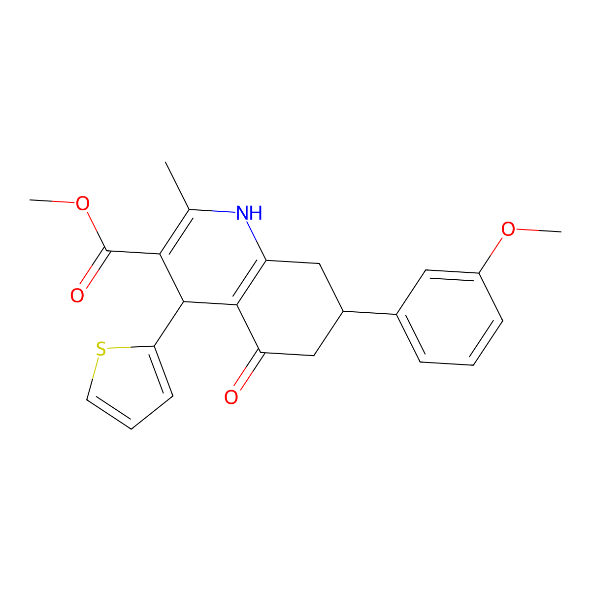 Methyl 7-(3-methoxyphenyl)-2-methyl-5-oxo-4-(2-thienyl)-1,4,5,6,7,8-hexahydro-3-quinolinecarboxylate molecular structure, CAS 524001-52-3