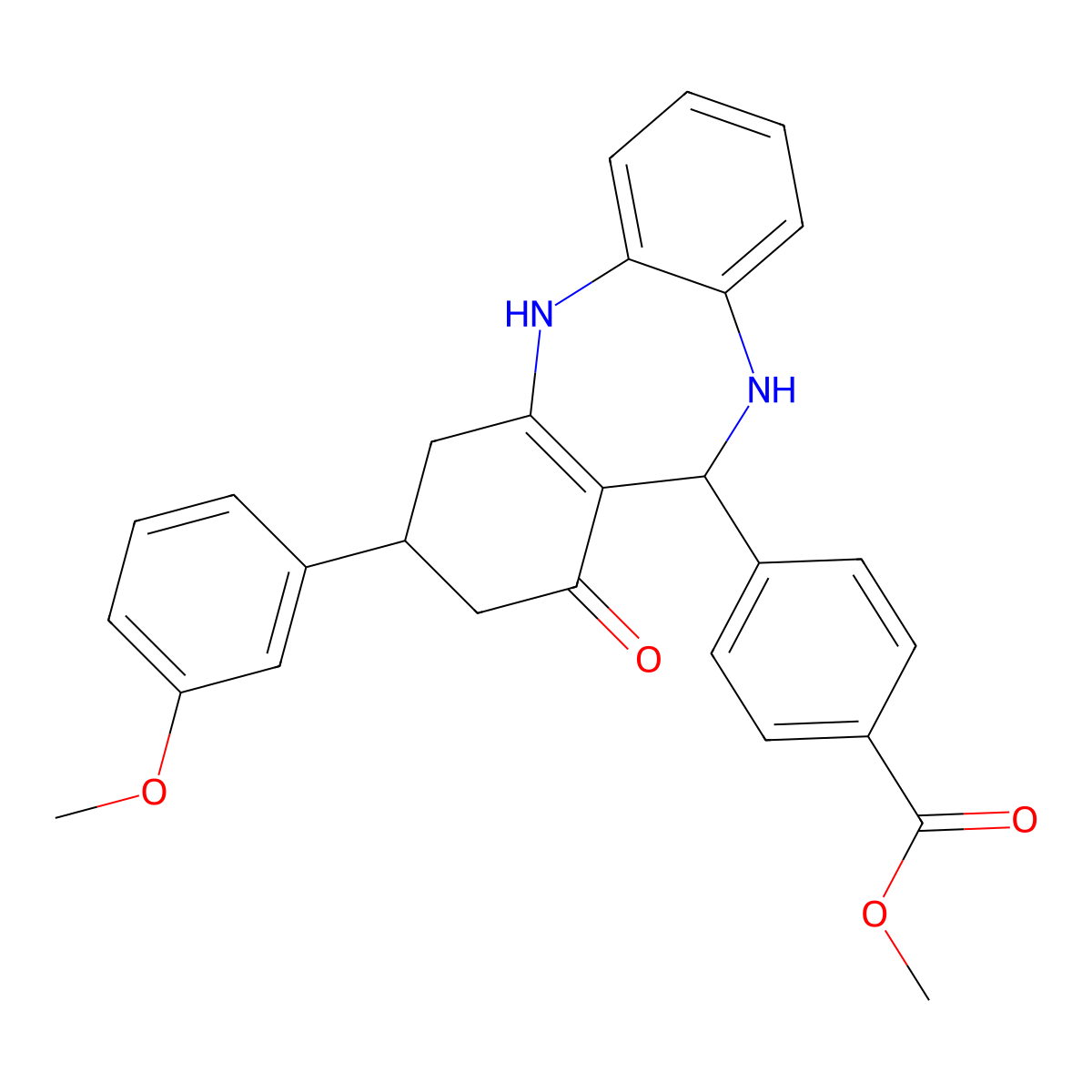 methyl 4-[3-(3-methoxyphenyl)-1-oxo-2,3,4,5,10,11-hexahydro-1H-dibenzo[b,e][1,4]diazepin-11-yl]benzoate molecular structure, CAS 524001-75-0