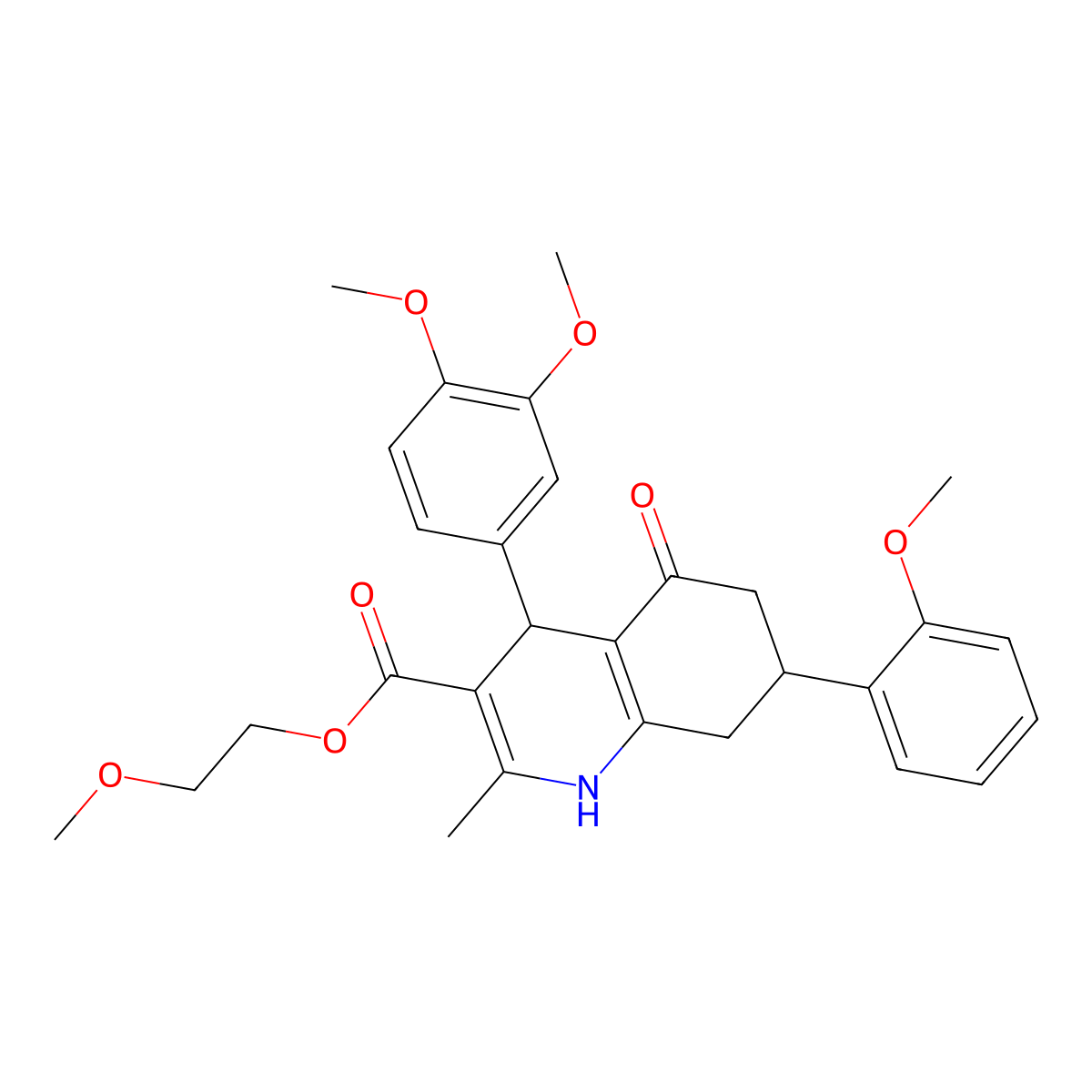 2-Methoxyethyl 4-(3,4-dimethoxyphenyl)-7-(2-methoxyphenyl)-2-methyl-5-oxo-1,4,5,6,7,8-hexahydro-3-quinolinecarboxylate molecular structure, CAS 524001-77-2