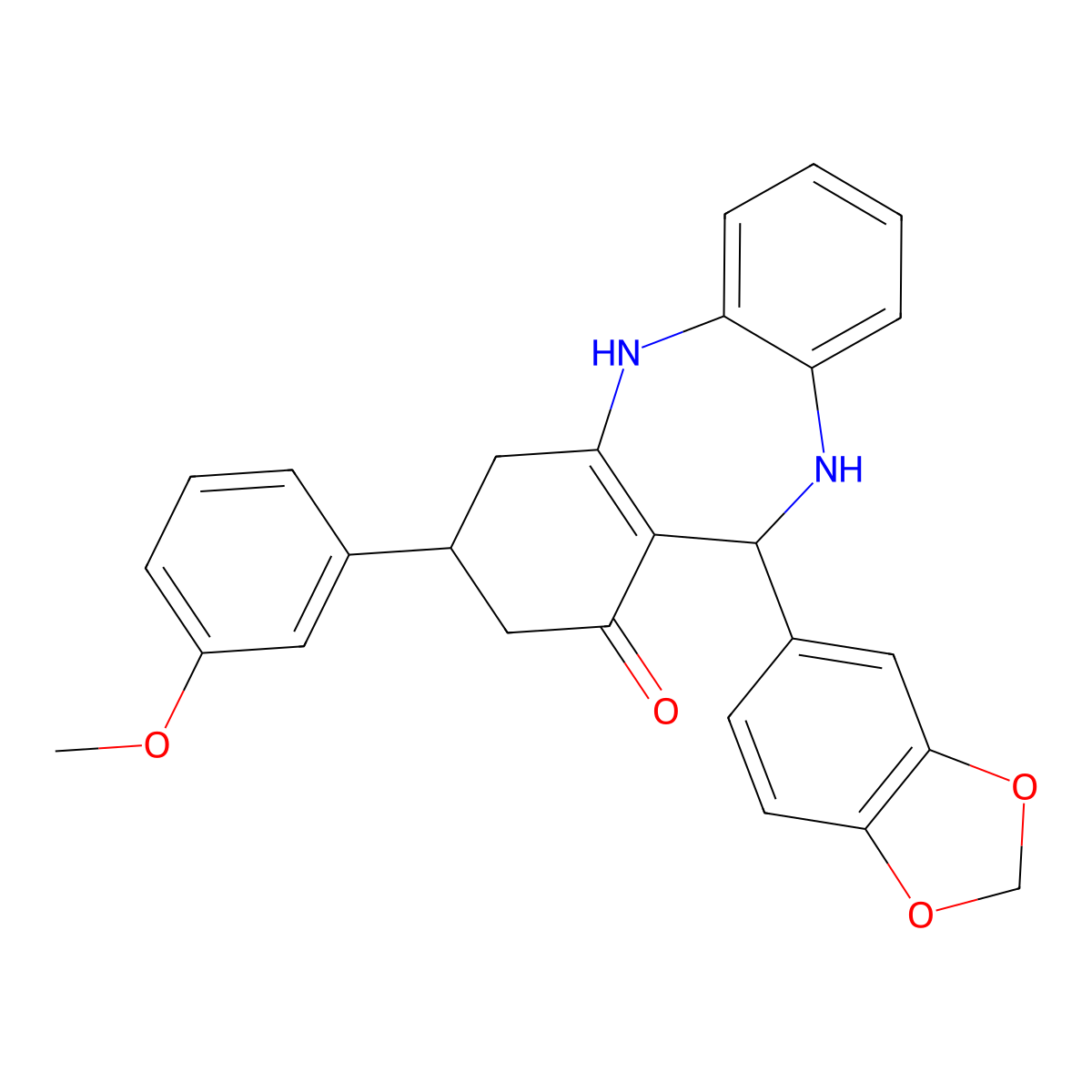 11-(1,3-benzodioxol-5-yl)-3-(3-methoxyphenyl)-2,3,4,5,10,11-hexahydro-1H-dibenzo[b,e][1,4]diazepin-1-one molecular structure, CAS 524002-01-5