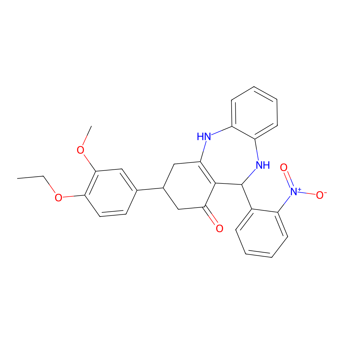 9-(4-Ethoxy-3-methoxyphenyl)-6-(2-nitrophenyl)-5,6,8,9,10,11-hexahydrobenzo[b][1,4]benzodiazepin-7-one molecular structure, CAS 524002-02-6