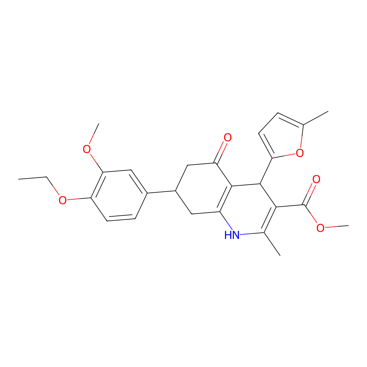 Methyl 7-(4-ethoxy-3-methoxyphenyl)-2-methyl-4-(5-methylfuran-2-yl)-5-oxo-1,4,5,6,7,8-hexahydroquinoline-3-carboxylate molecular structure, CAS 524002-03-7