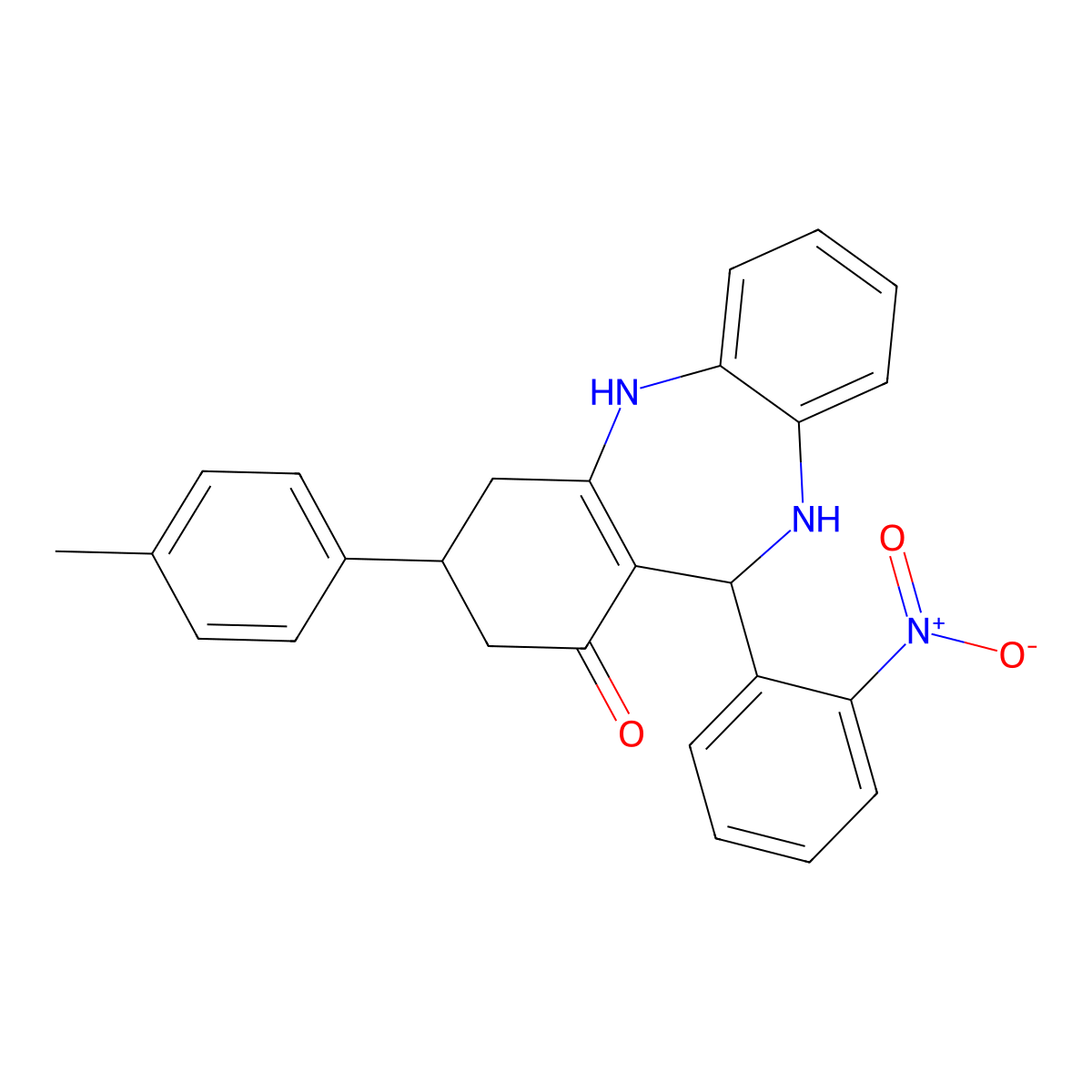 9-(4-Methylphenyl)-6-(2-nitrophenyl)-5,6,8,9,10,11-hexahydrobenzo[b][1,4]benzodiazepin-7-one molecular structure, CAS 524002-06-0