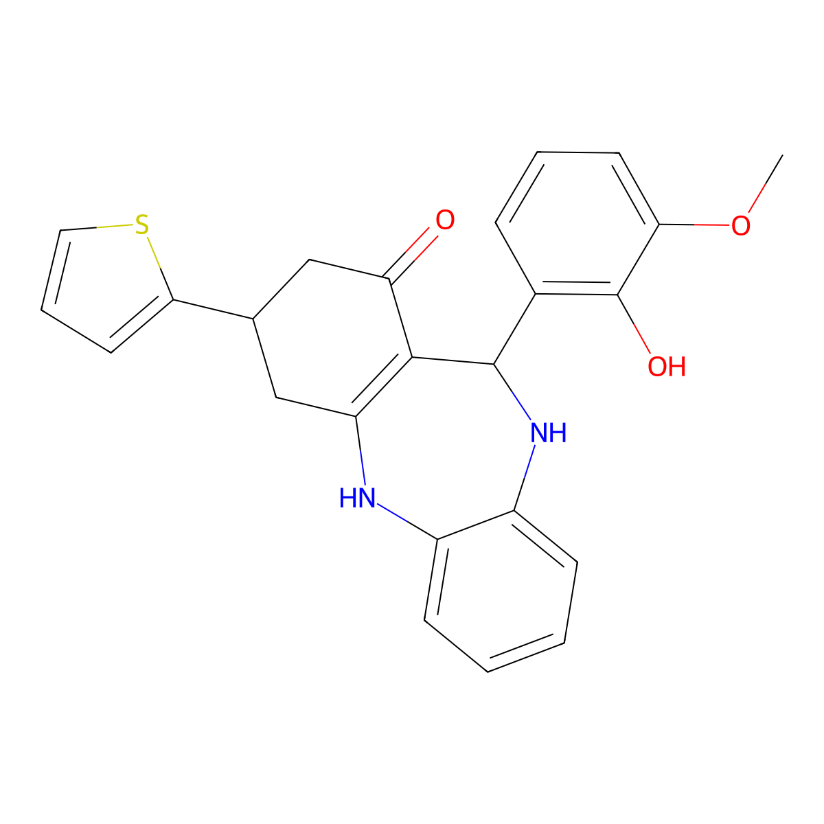 6-(2-Hydroxy-3-methoxyphenyl)-9-thiophen-2-yl-5,6,8,9,10,11-hexahydrobenzo[b][1,4]benzodiazepin-7-one molecular structure, CAS 524002-21-9
