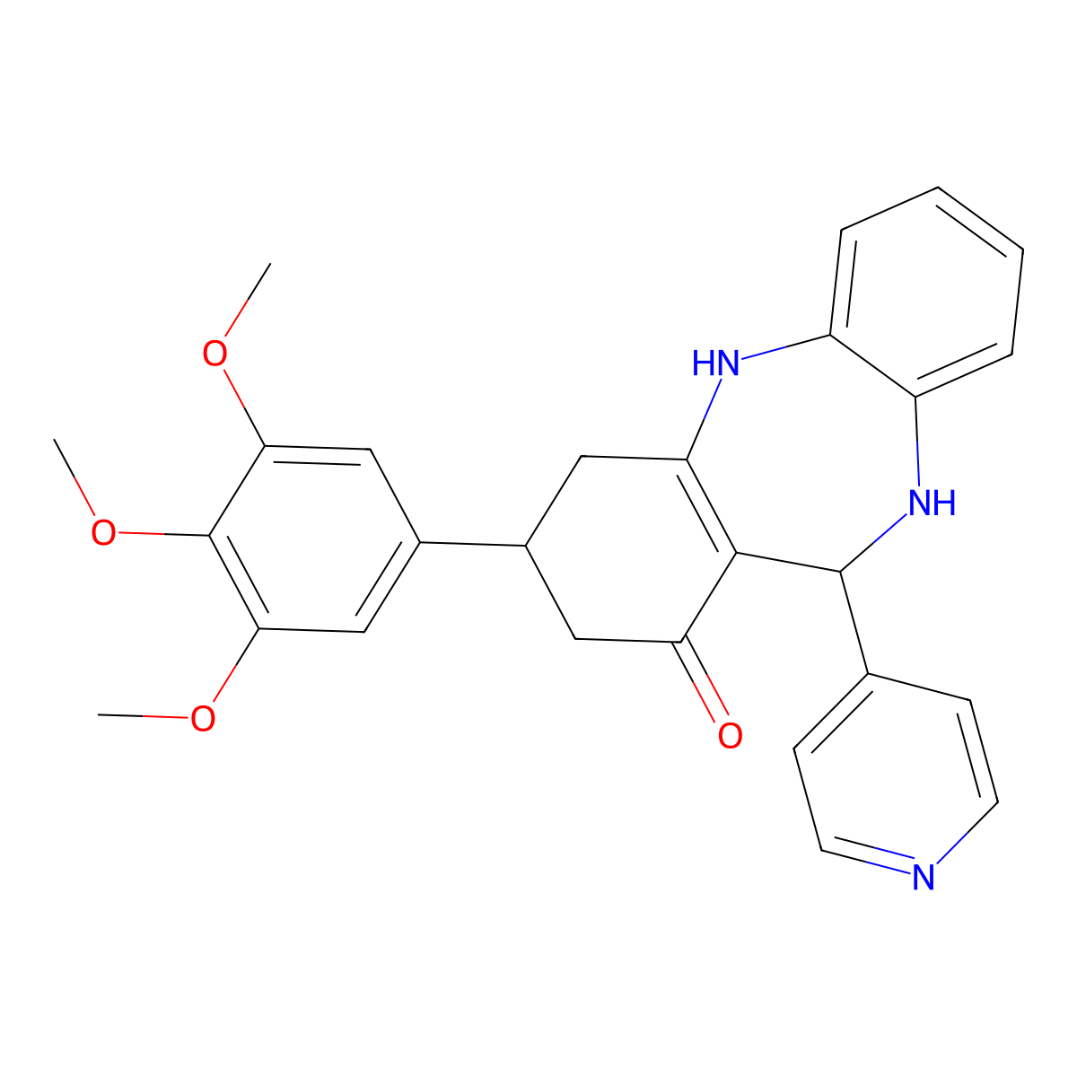 6-Pyridin-4-yl-9-(3,4,5-trimethoxyphenyl)-5,6,8,9,10,11-hexahydrobenzo[b][1,4]benzodiazepin-7-one molecular structure, CAS 524002-77-5