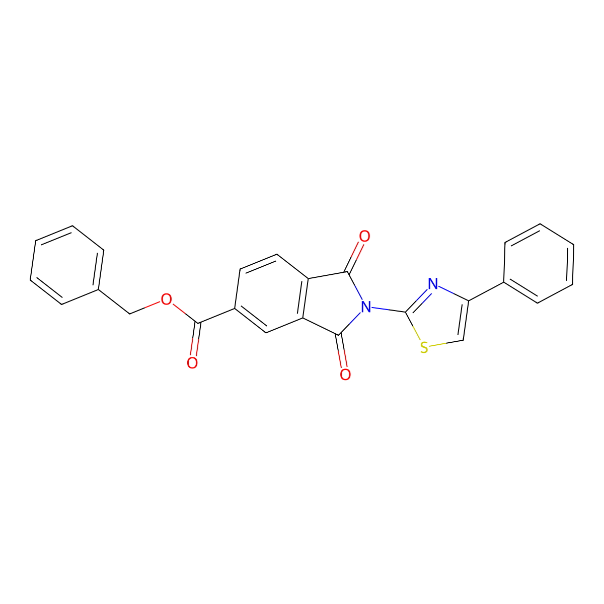 Benzyl 1,3-dioxo-2-(4-phenylthiazol-2-yl)isoindoline-5-carboxylate molecular structure, CAS 524019-76-9
