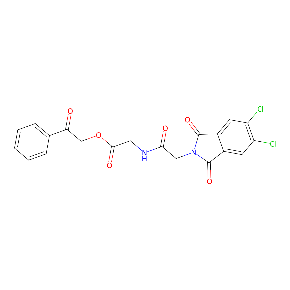 2-Oxo-2-phenylethyl 2-(2-(5,6-dichloro-1,3-dioxoisoindolin-2-yl)acetamido)acetate molecular structure, CAS 524019-92-9